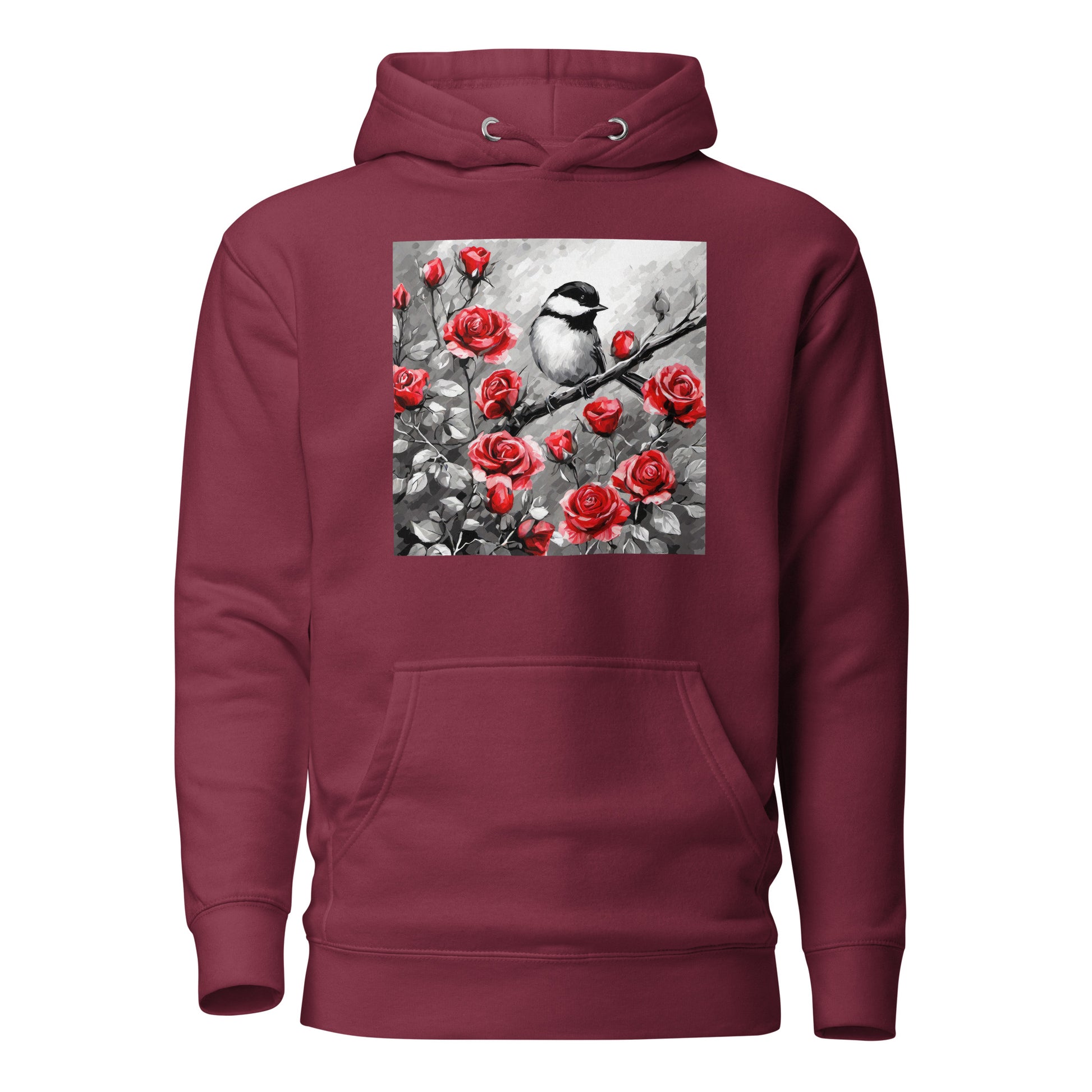 Chickadee Among Roses Women's Bird Lover Hoodie Maroon