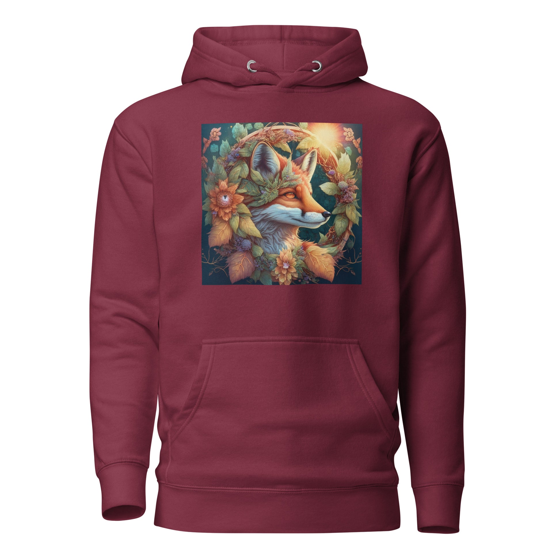 Red Fox Wreath Women's Animal Lover Hoodie Maroon