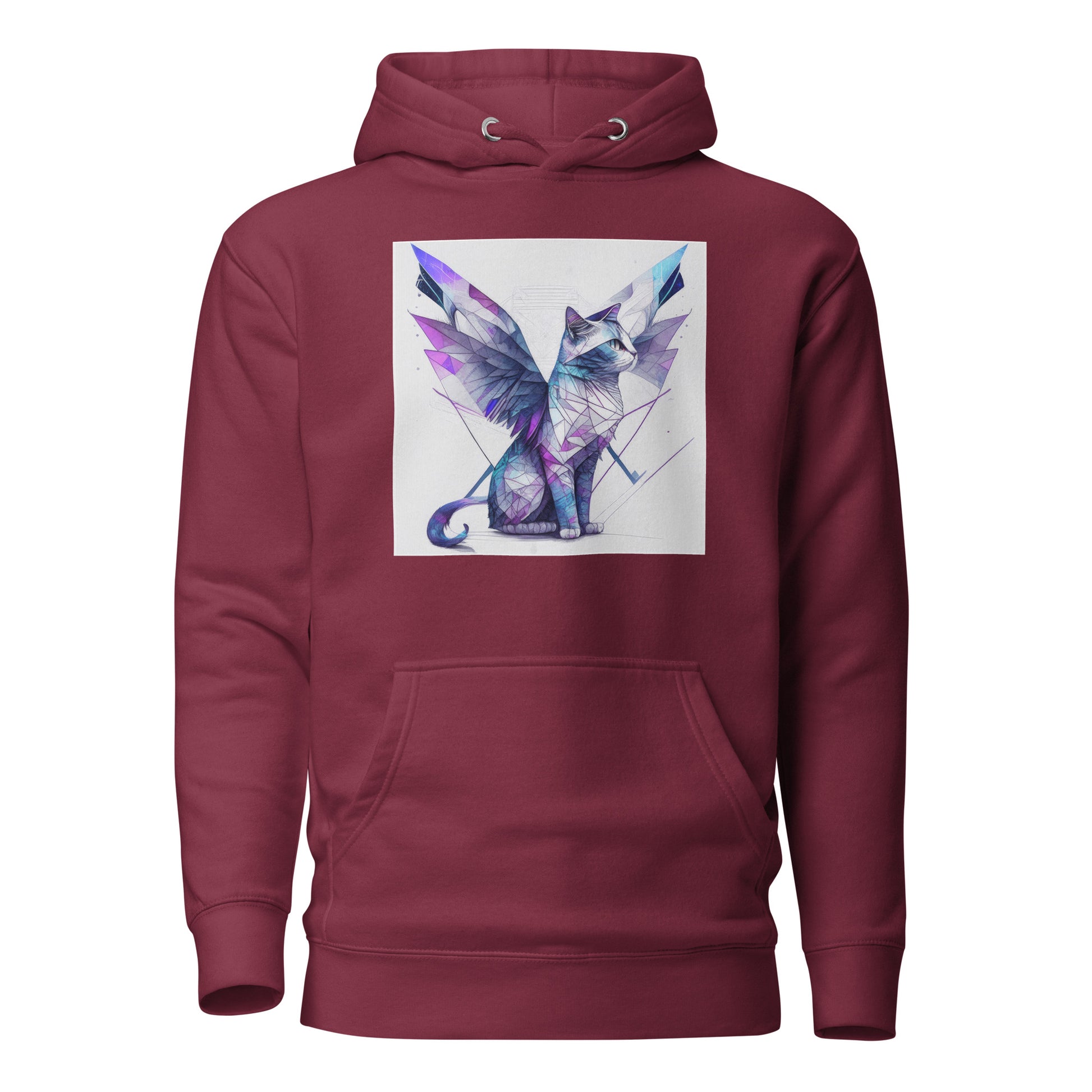 Geometric Cat with Wings Women's Cat Lover Hoodie Maroon