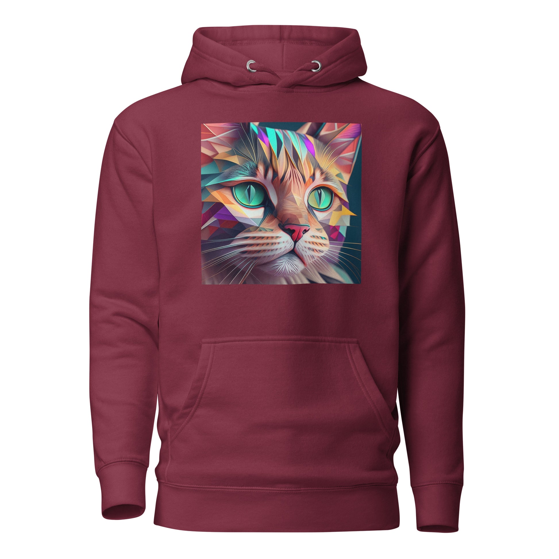 Geometric Cat Women's Cat Lover Hoodie Maroon