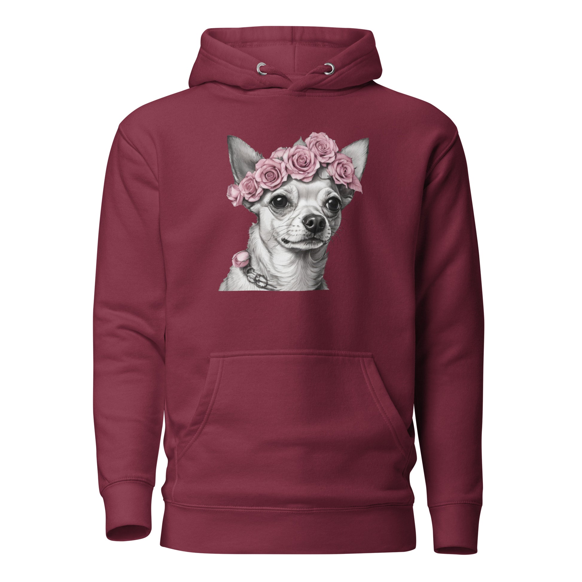 Chihuahua with Pink Rose Wreath Women's Dog Lover Hoodie Maroon