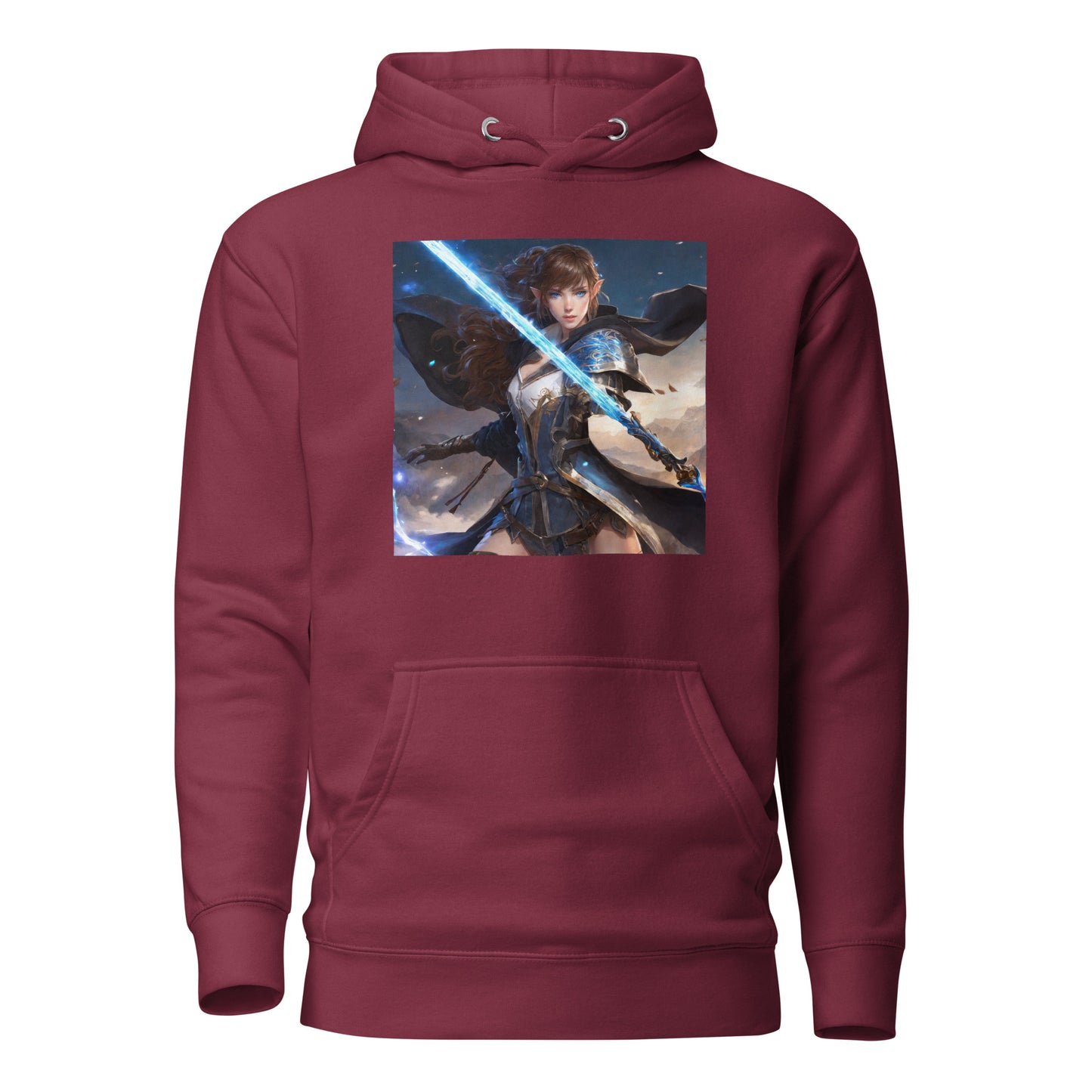 Elven Defender Women's Fantasy Anime Hoodie Maroon