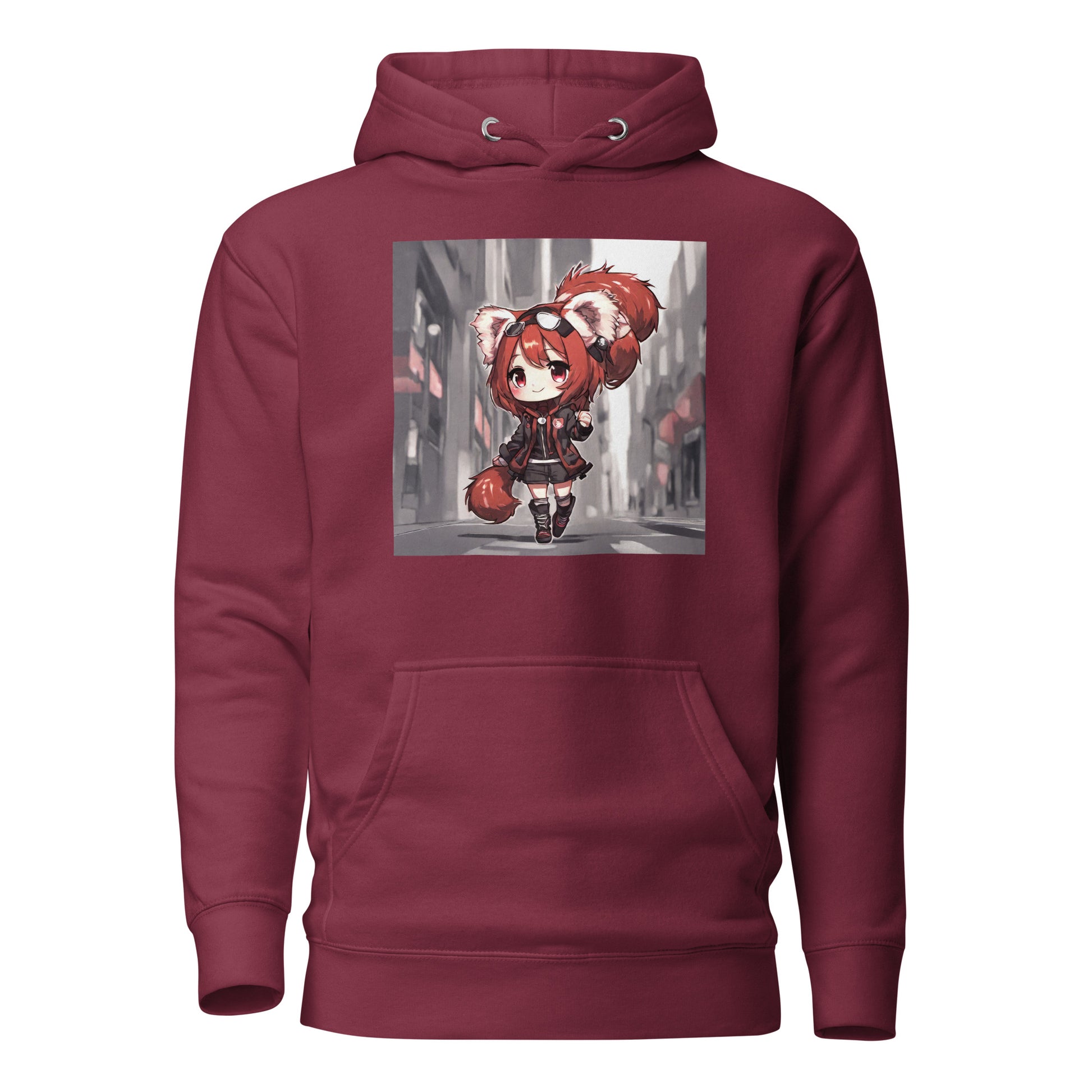 Red Panda Girl Women's Anime Hoodie Maroon