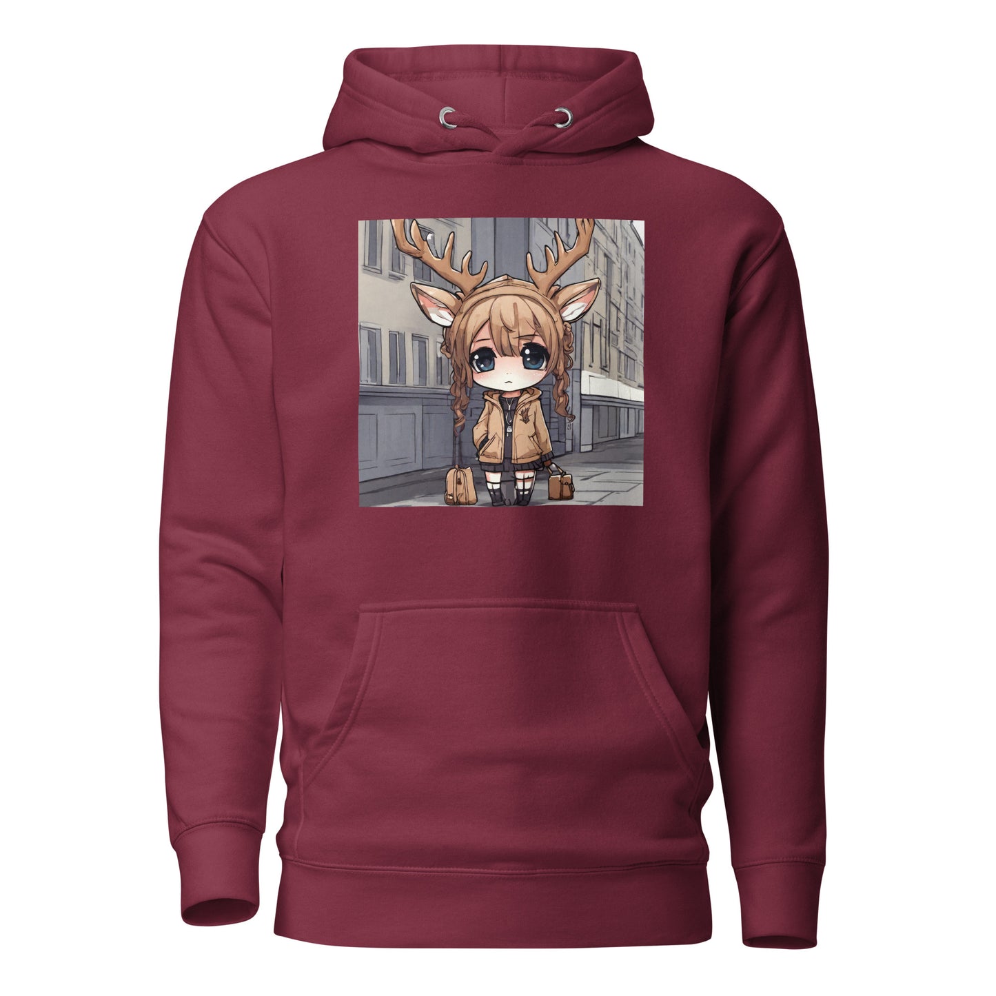 Spirit of the Deer Women's Anime Hoodie Maroon