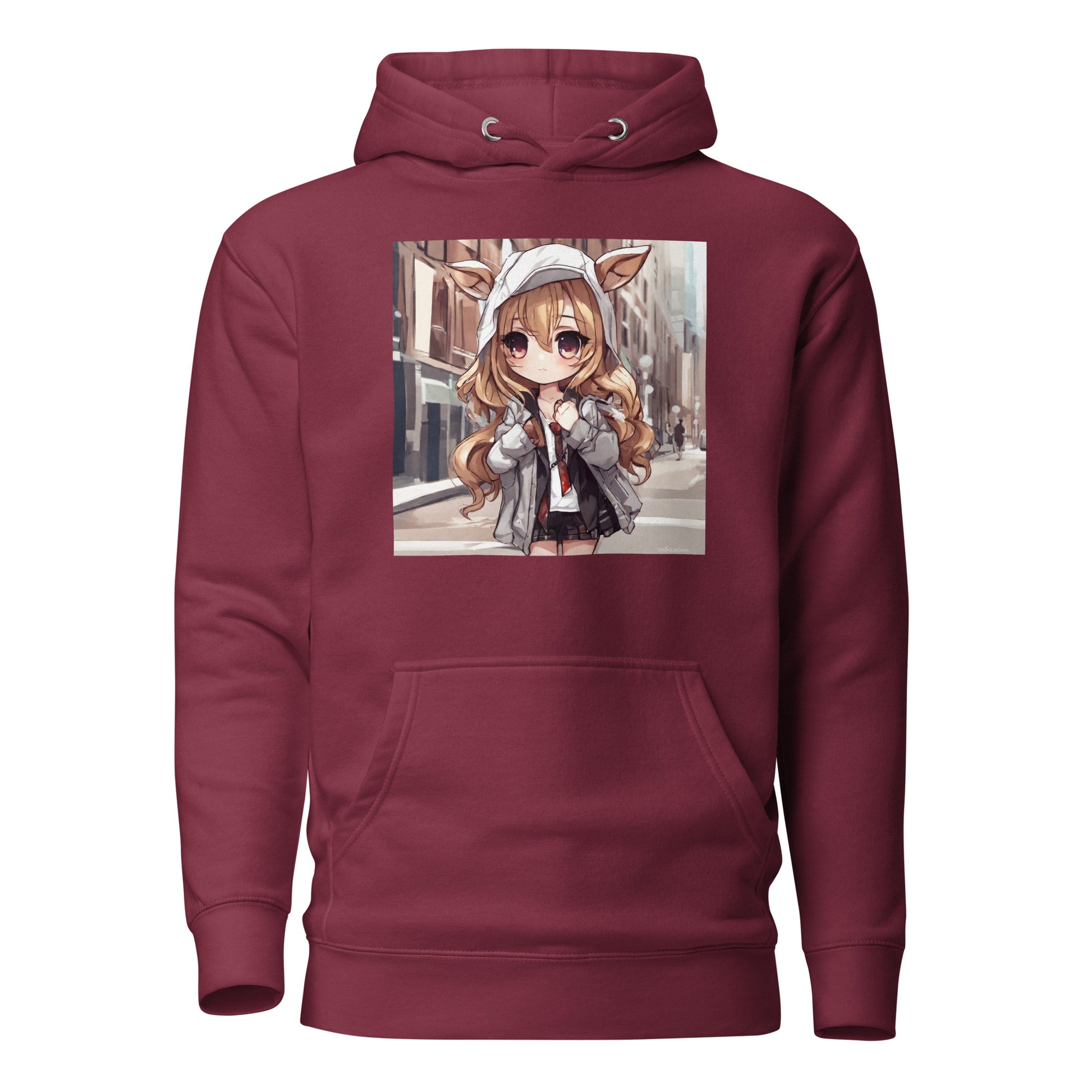 Deer Girl Women's Anime Hoodie Maroon