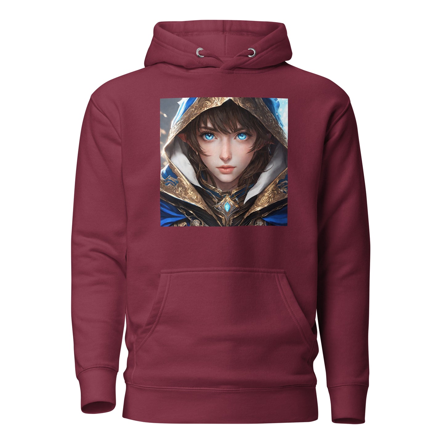 Blue-Eyed Elven Warrior Women's Anime Hoodie Maroon