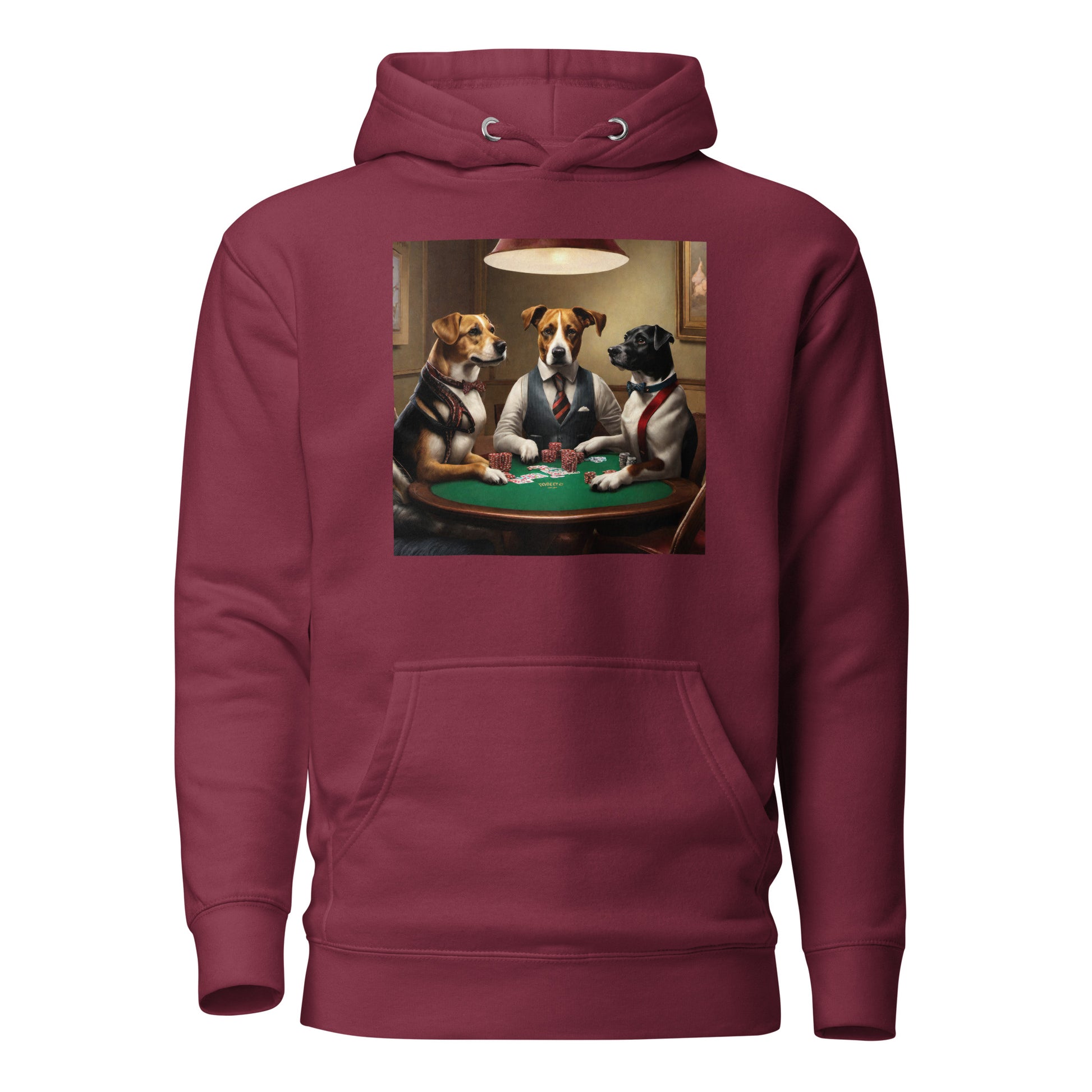 Pooches Playing Poker Women's Funny Hoodie Maroon