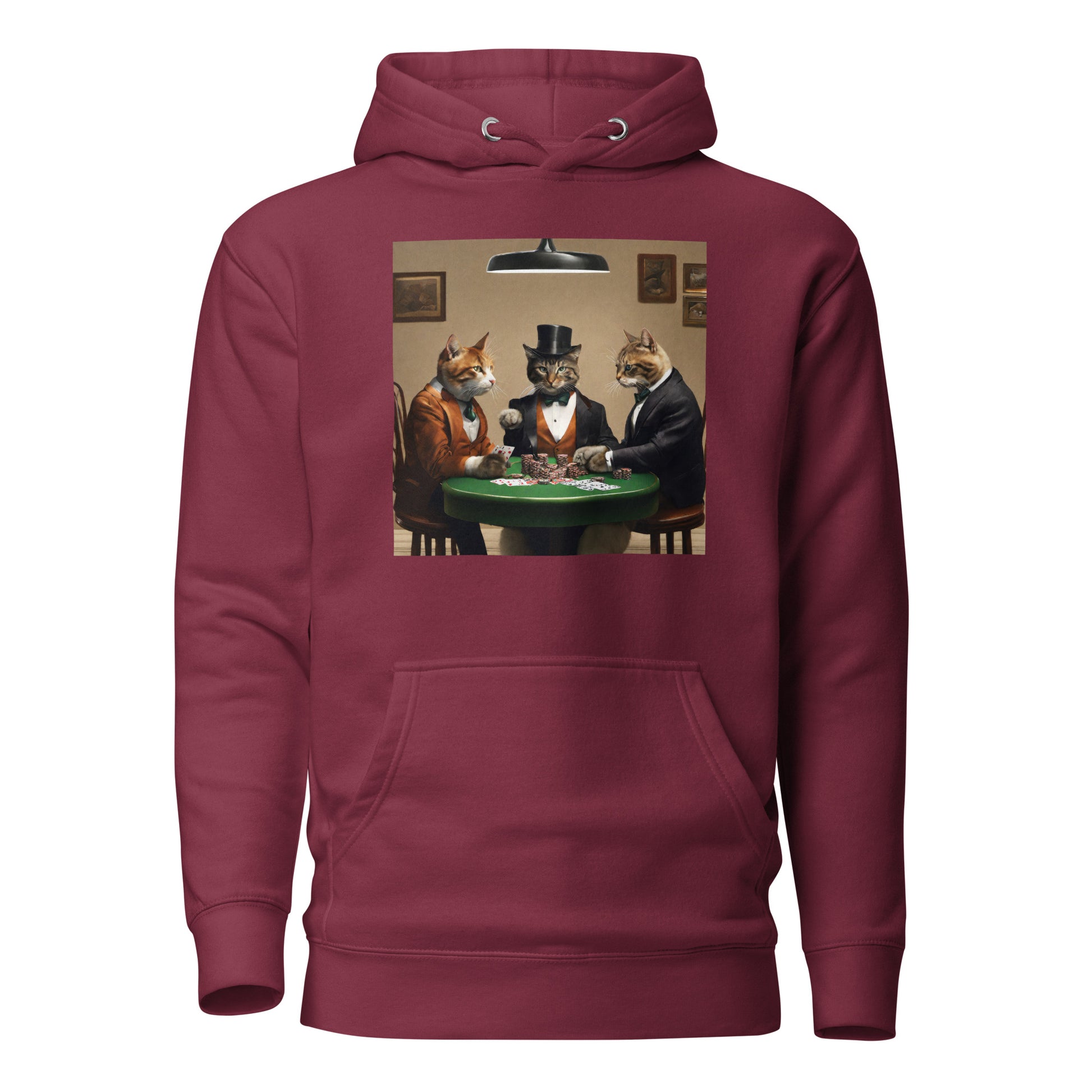 Cats Playing Poker Women's Funny Hoodie Maroon