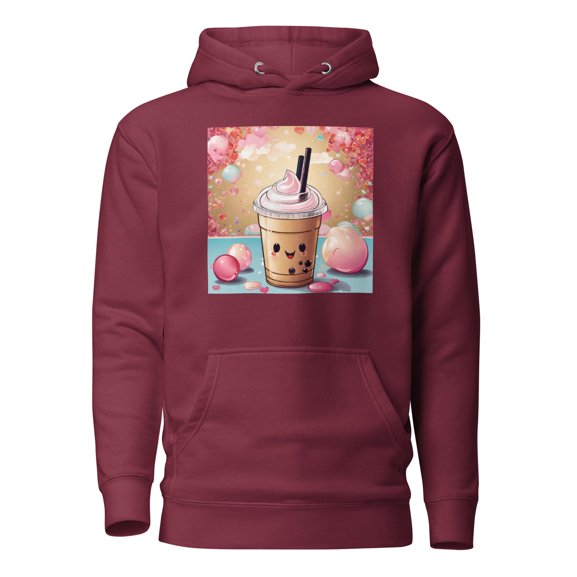 Cute Bubble Milk Tea Women's Boba Hoodie Maroon