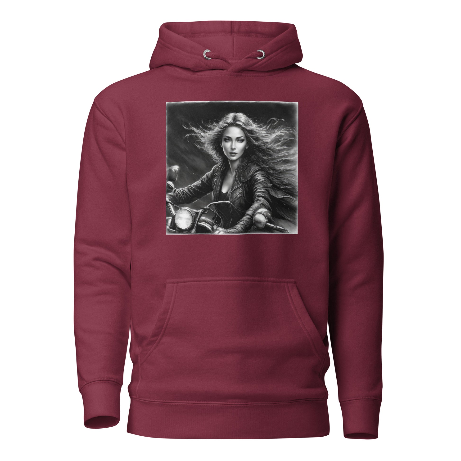 Woman Riding Motorcycle Hoodie Maroon