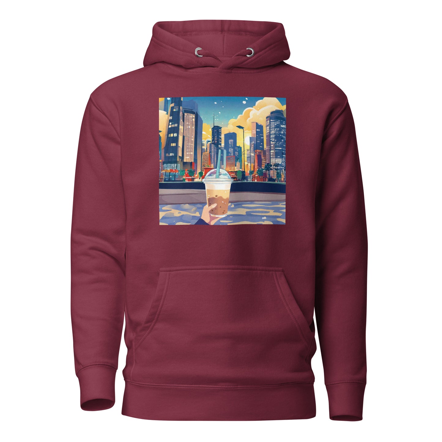 Women's Hand Holding Up Bubble Milk Tea Boba Hoodie Maroon