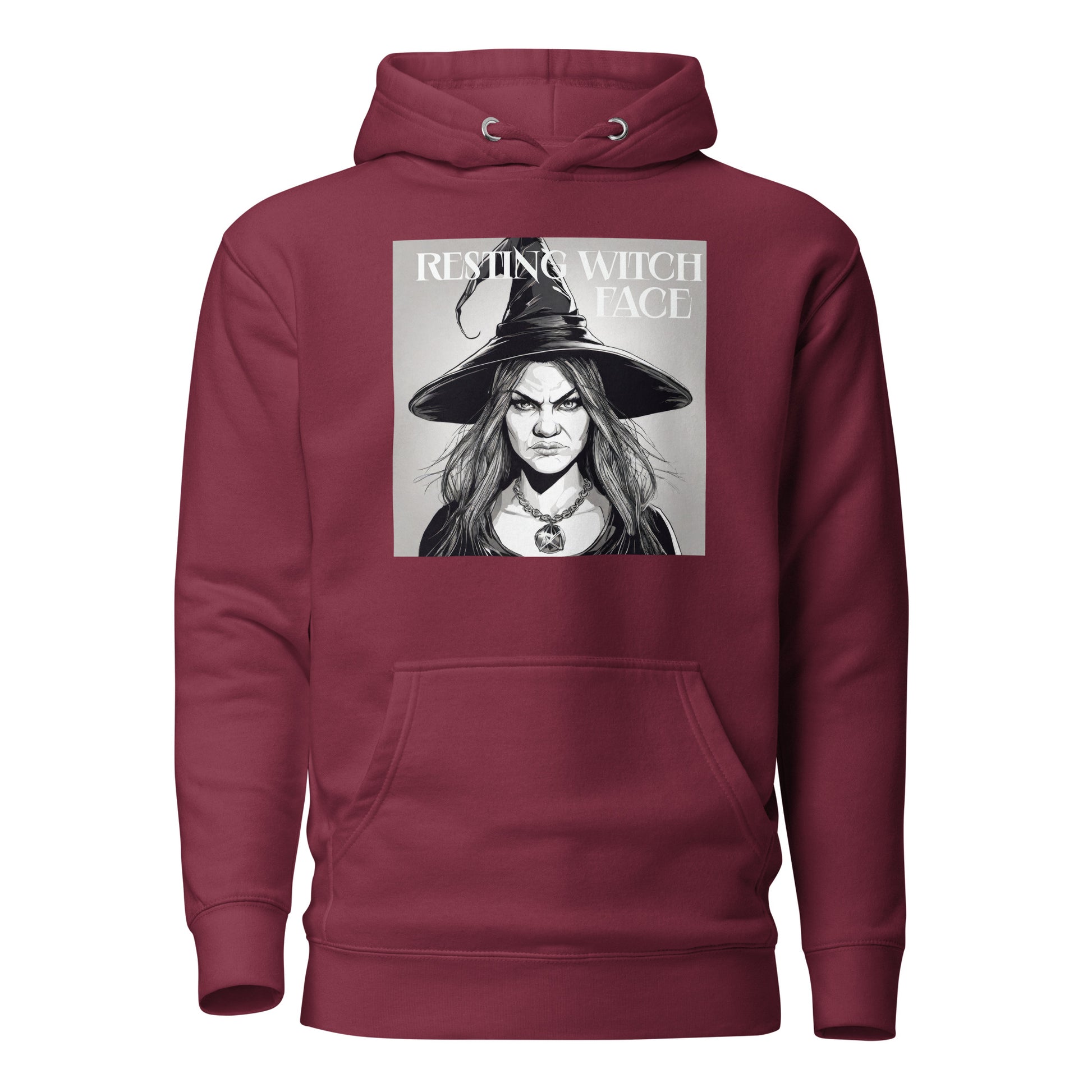 Resting Witch Face Women's Halloween Hoodie Maroon