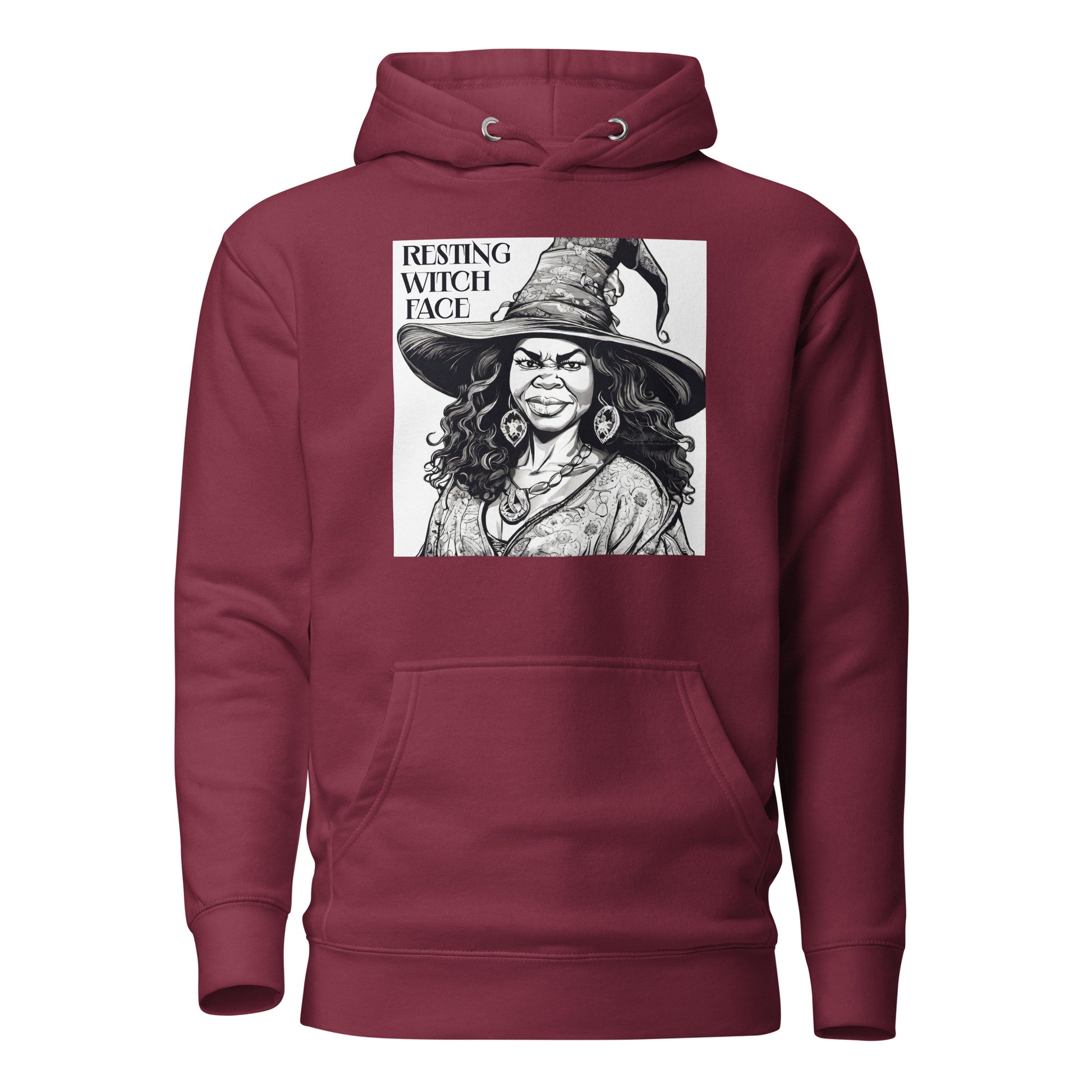 Resting Witch Face Women's Halloween Hoodie Maroon