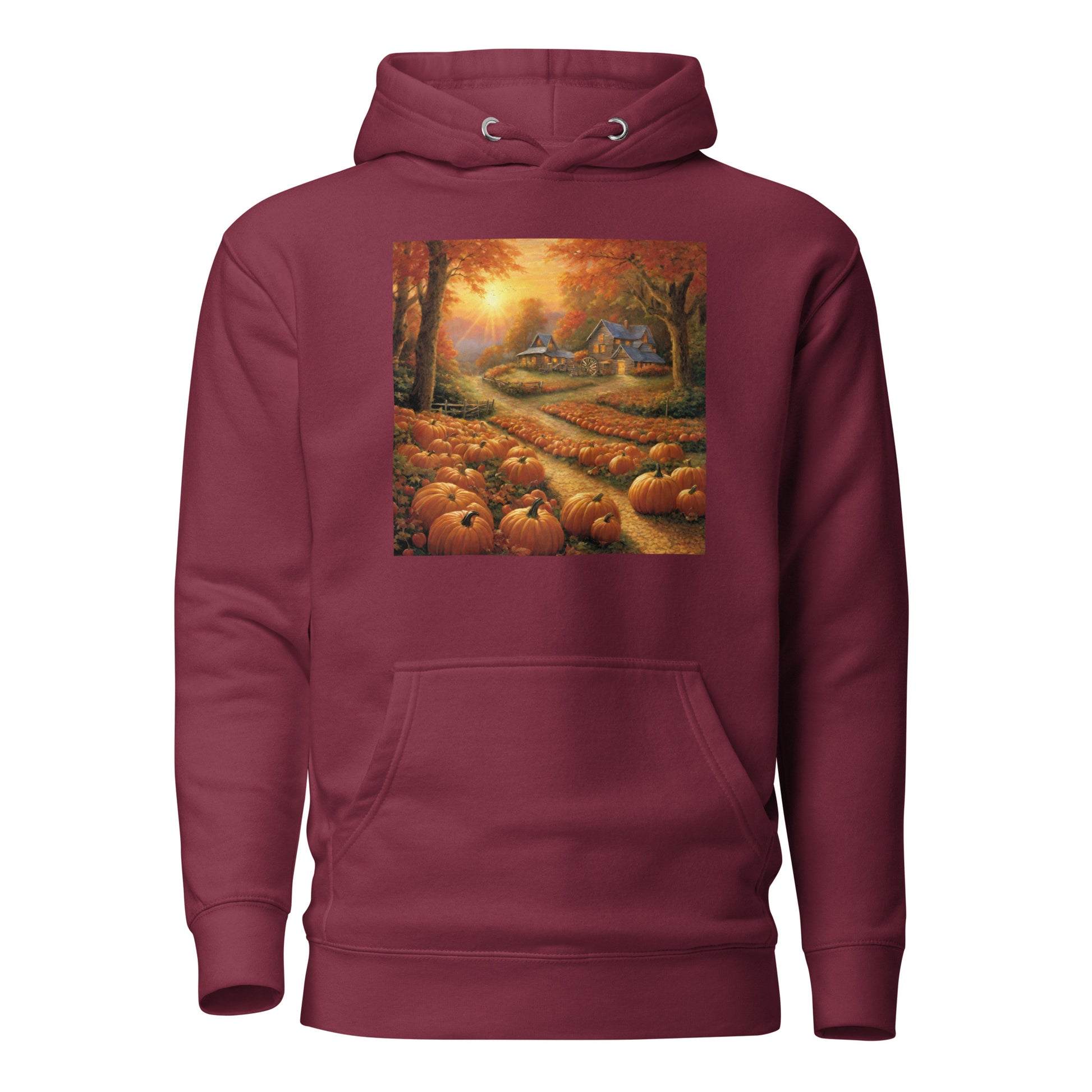 Fall Pumpkin Scene Women's Autumn Hoodie Maroon