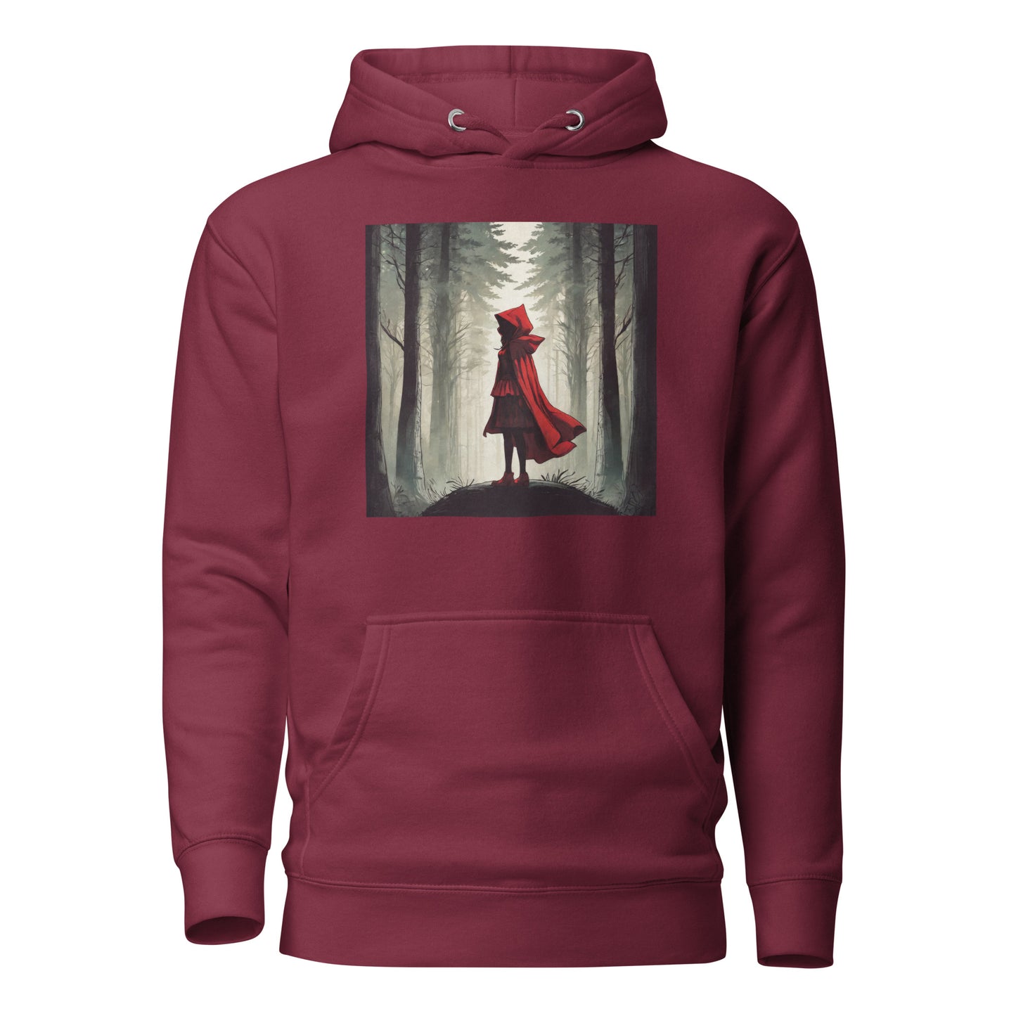 Bold Red Riding Hood in Forest Women's Fairy Tale Hoodie Maroon