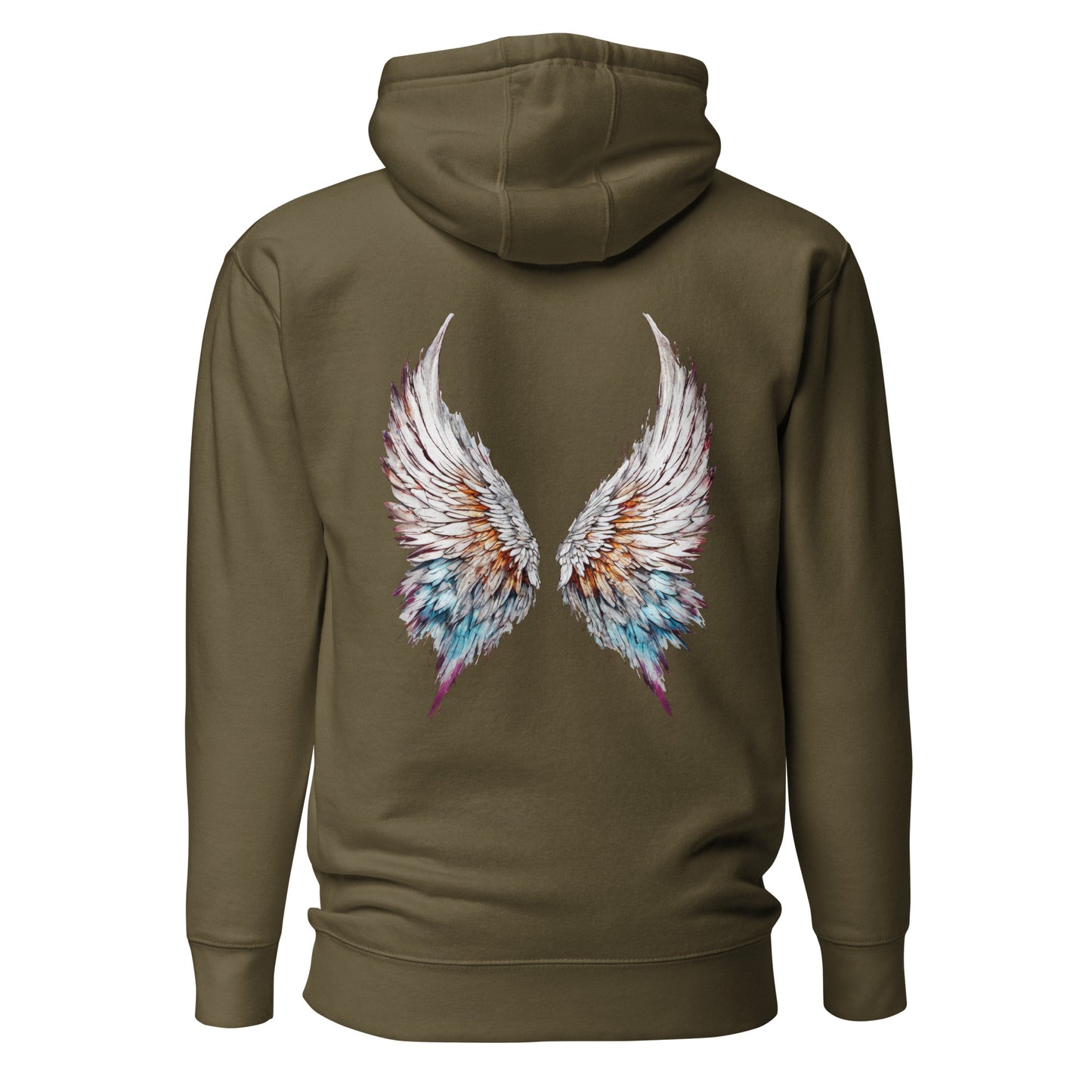 Colorful Angel Wings Women's Hoodie Military Green