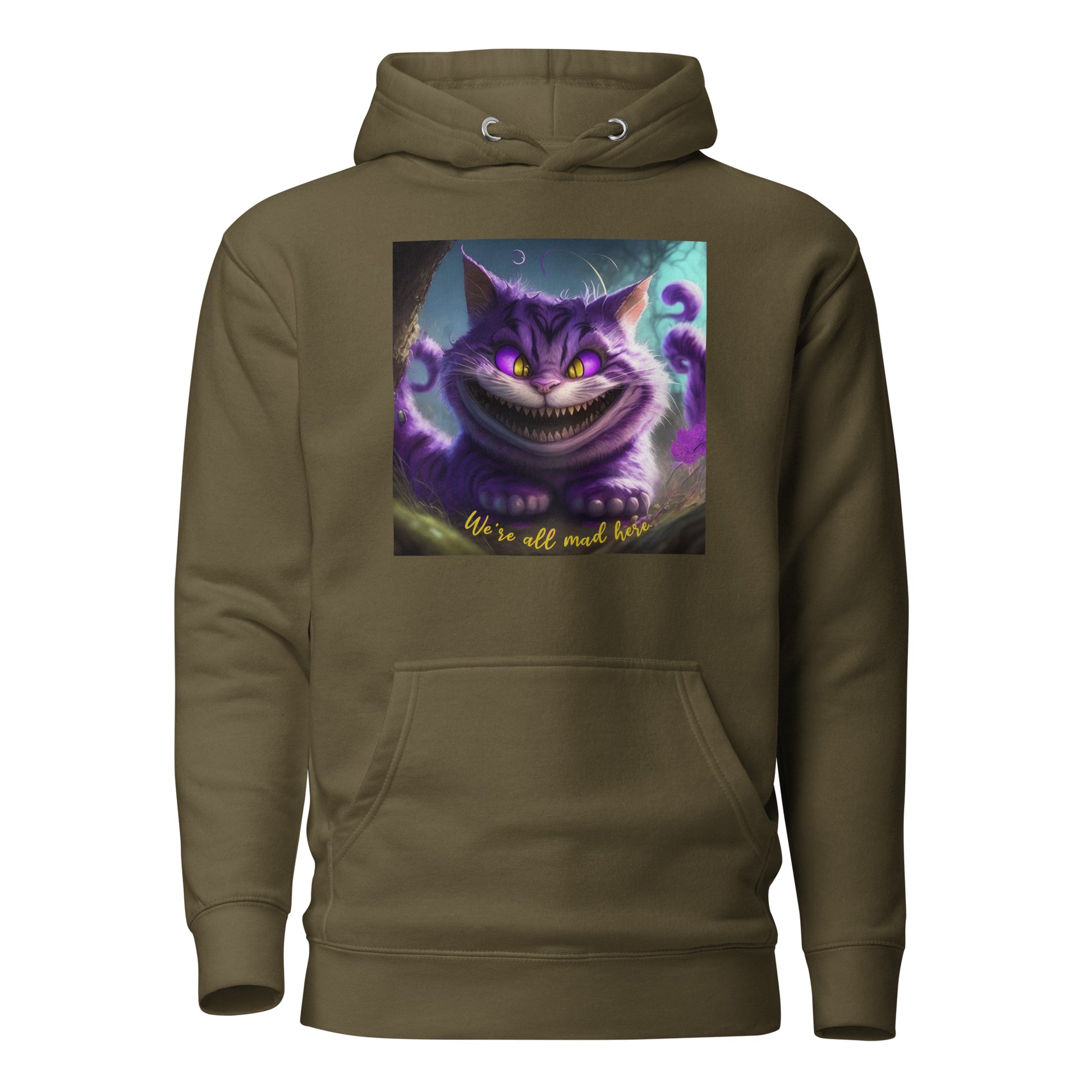 We're All Mad Here Cheshire Cat Women's Hoodie Military Green