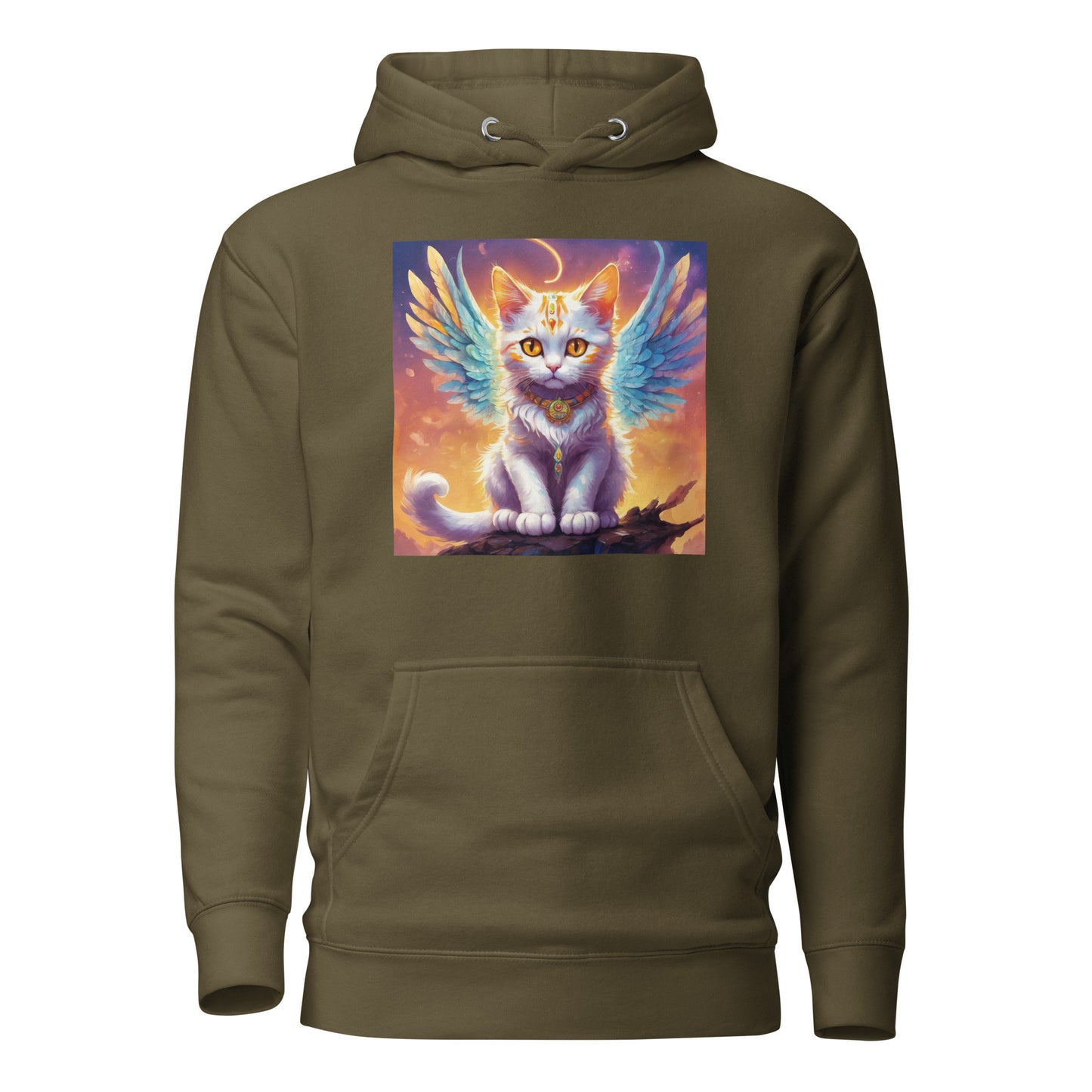 Cat with Wings Women's Graphic Hoodie Military Green