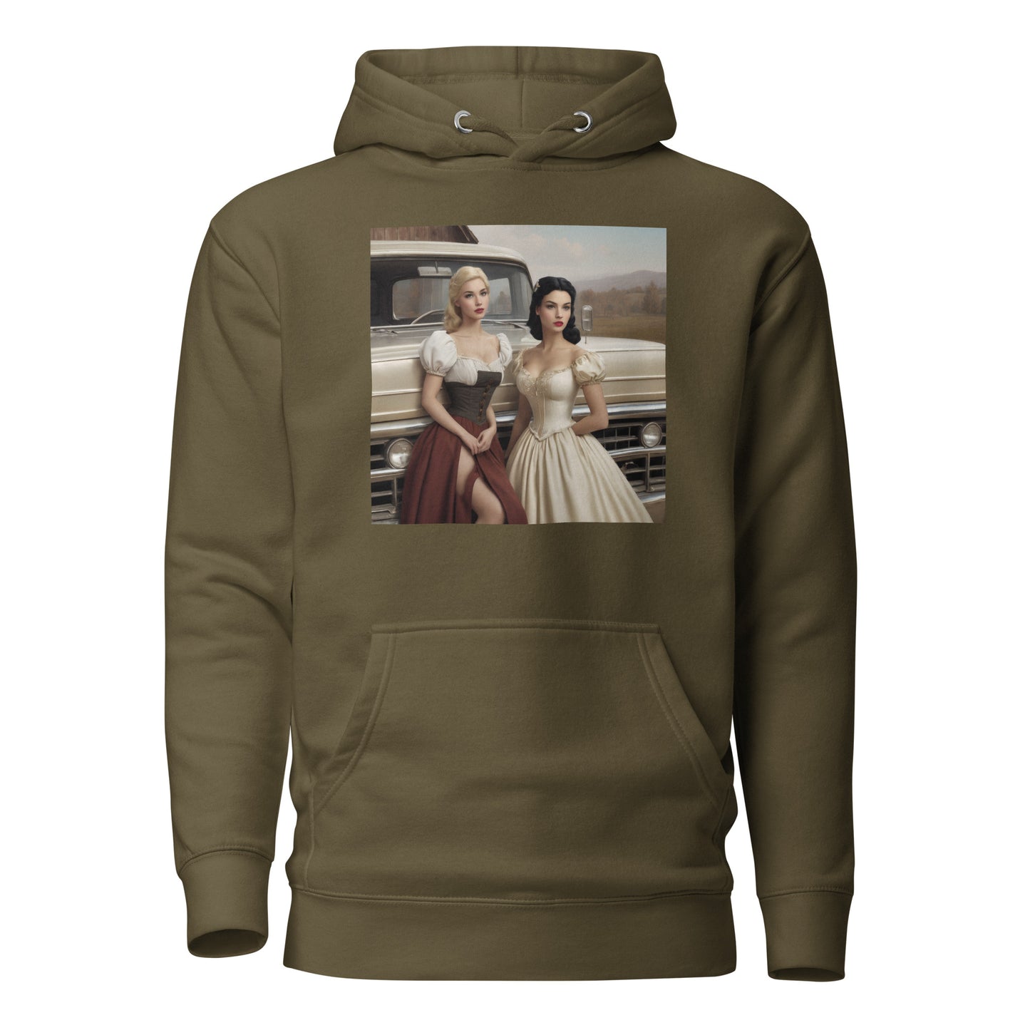 Cinderella and Snow White Hanging Out Women's Hoodie Military Green