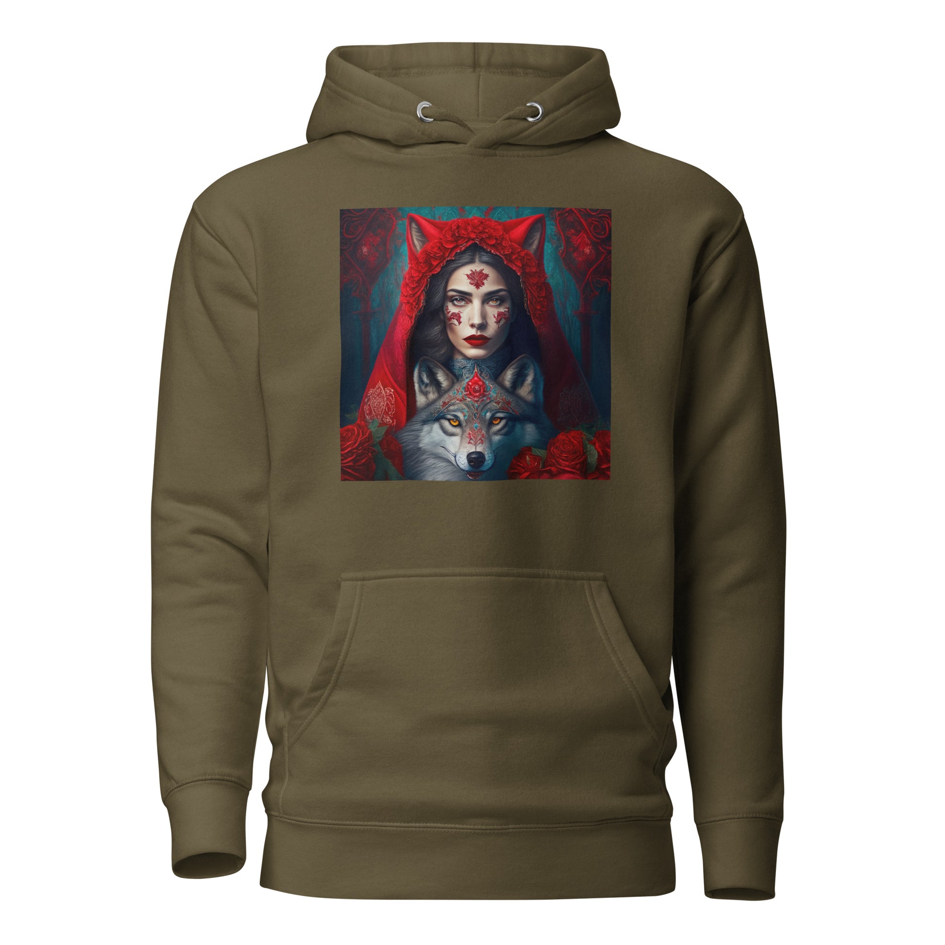 Red Riding Hood Unites with the Wolf Women's Hoodie Military Green