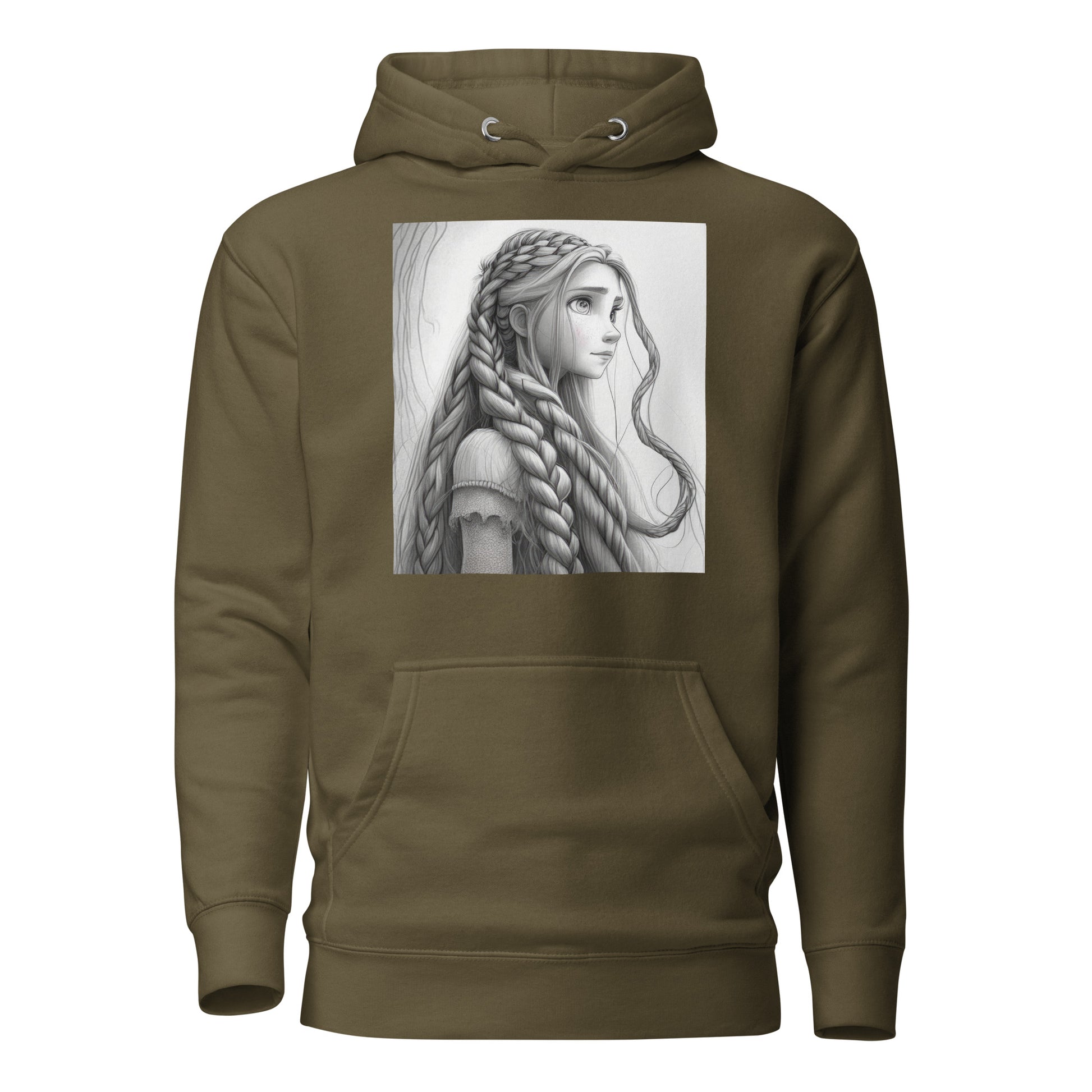 Rapunzel Sketch Women's Fairy Tale Hoodie Military Green