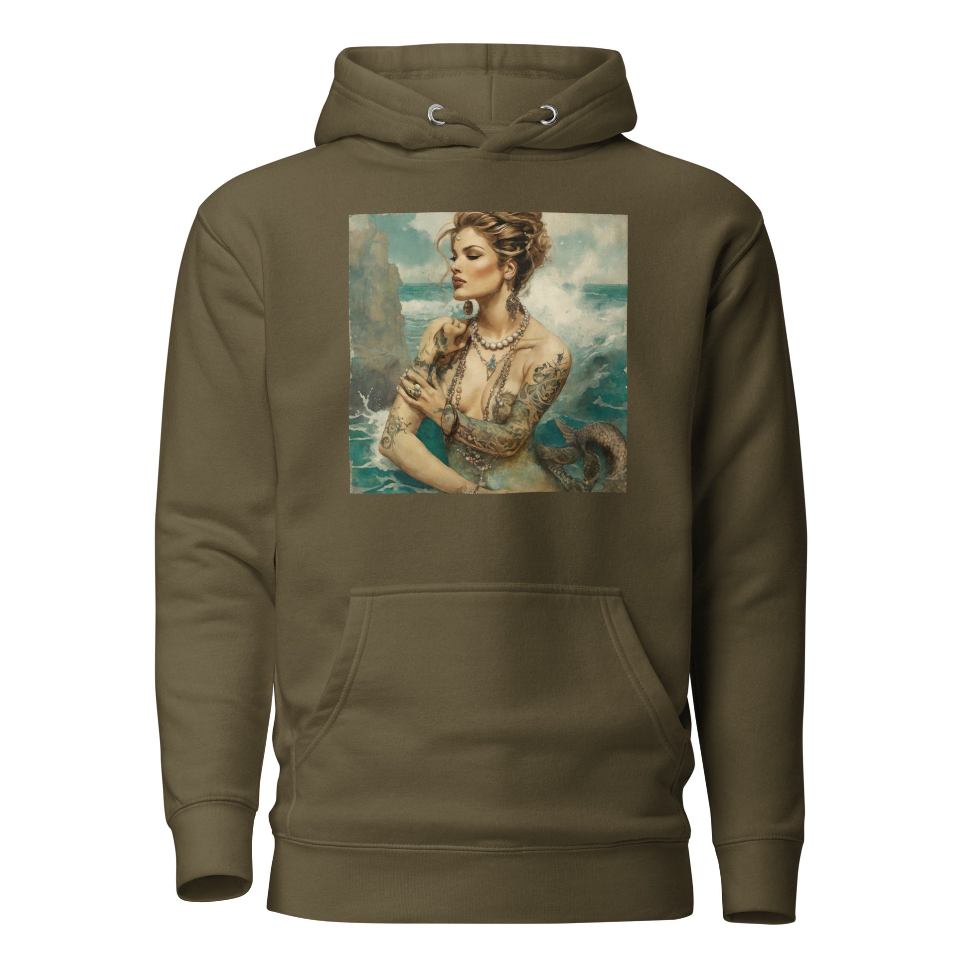 Mermaid with Tattoos Women's Hoodie Military Green