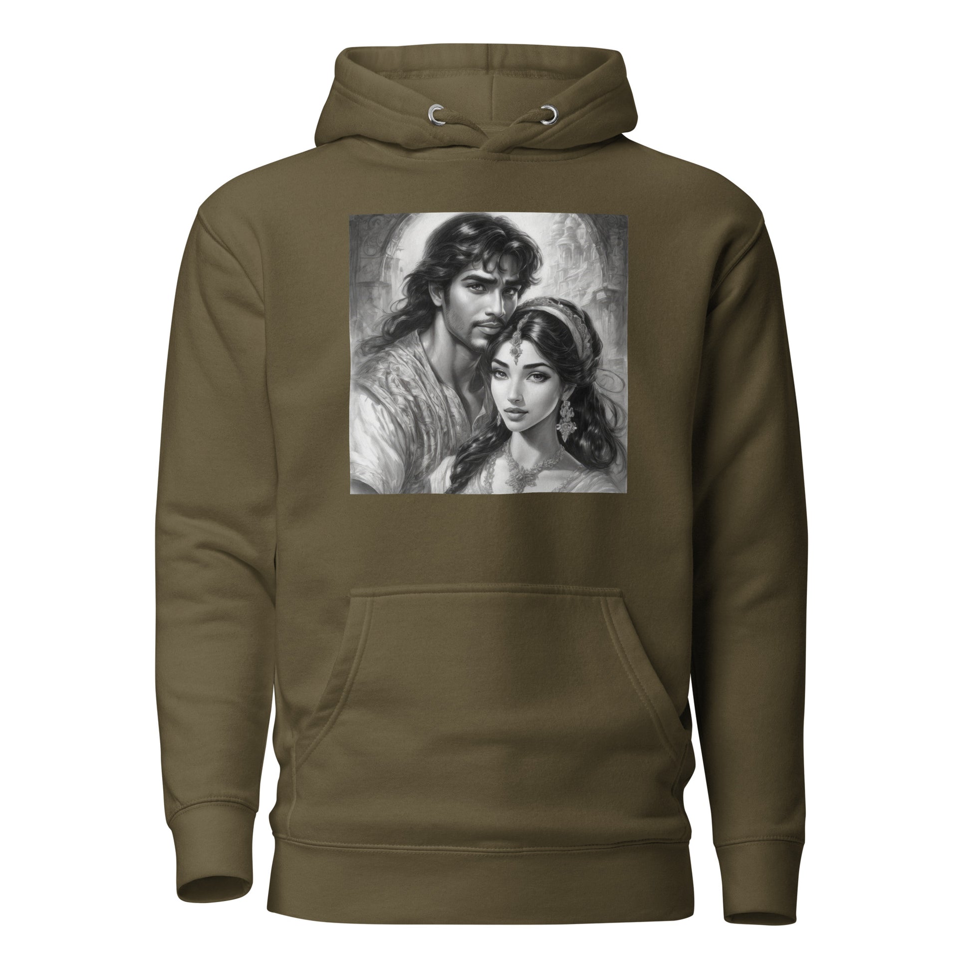 Jasmine & Aladdin Portrait Women's Fairy Tale Hoodie Military Green