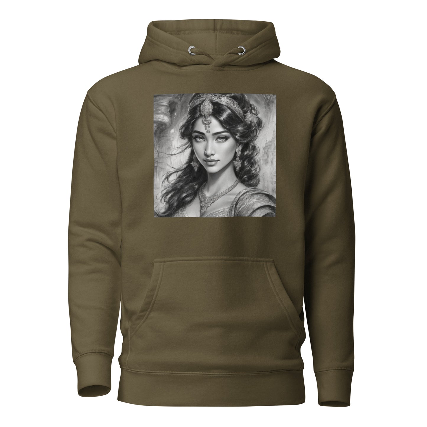 Princess Jasmine Pencil Sketch Women's Hoodie Military Green