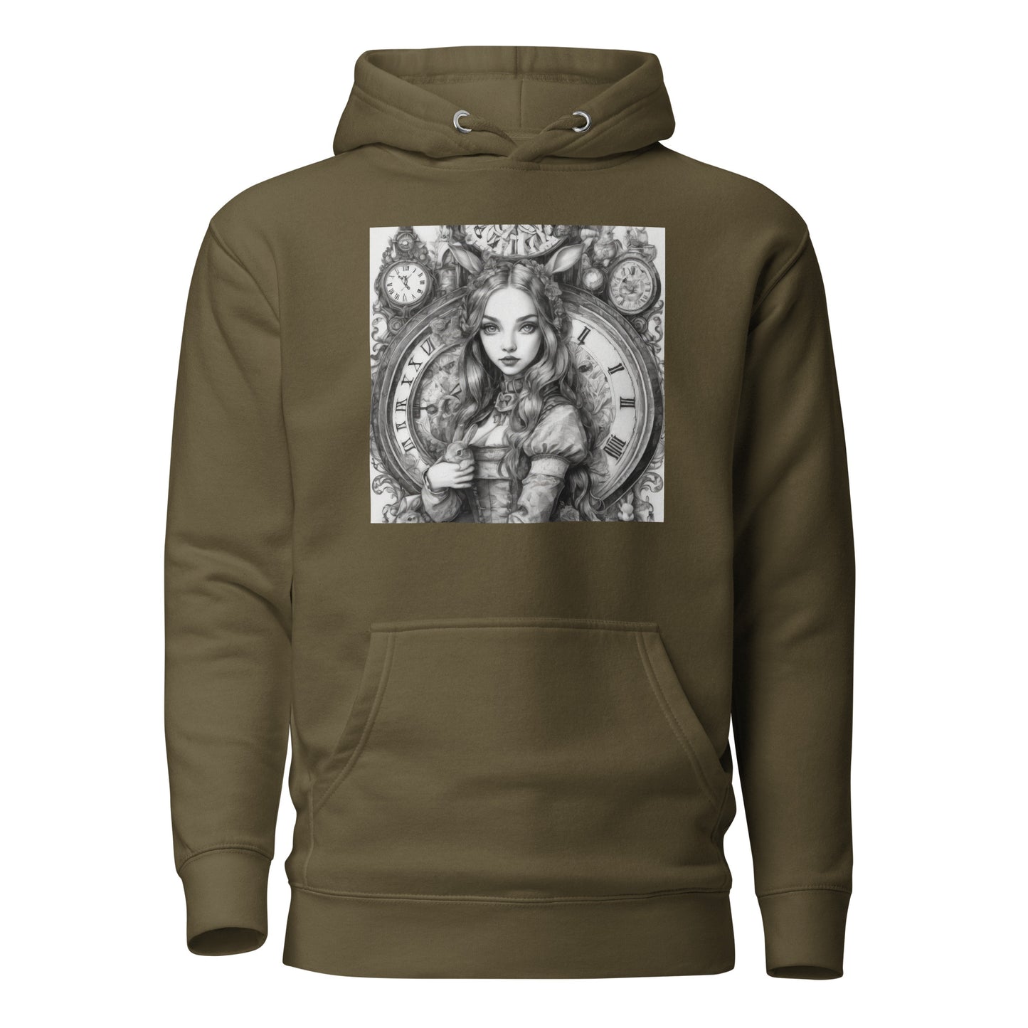 Alice in Wonderland Clockwork Women's Hoodie Military Green