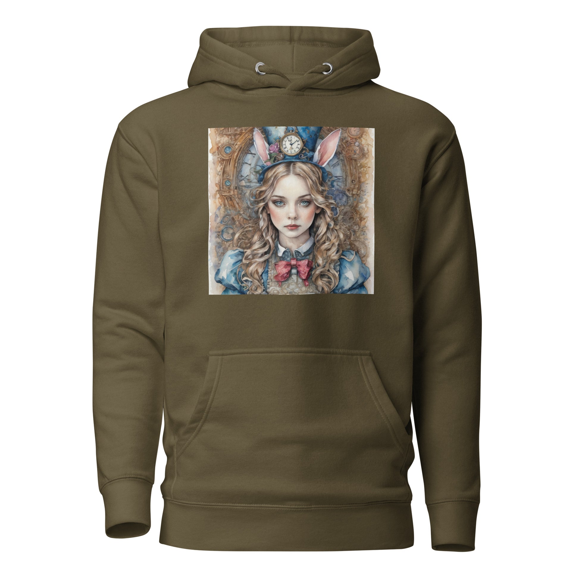 Alice in Wonderland with Bunny Ears Women's Hoodie Military Green