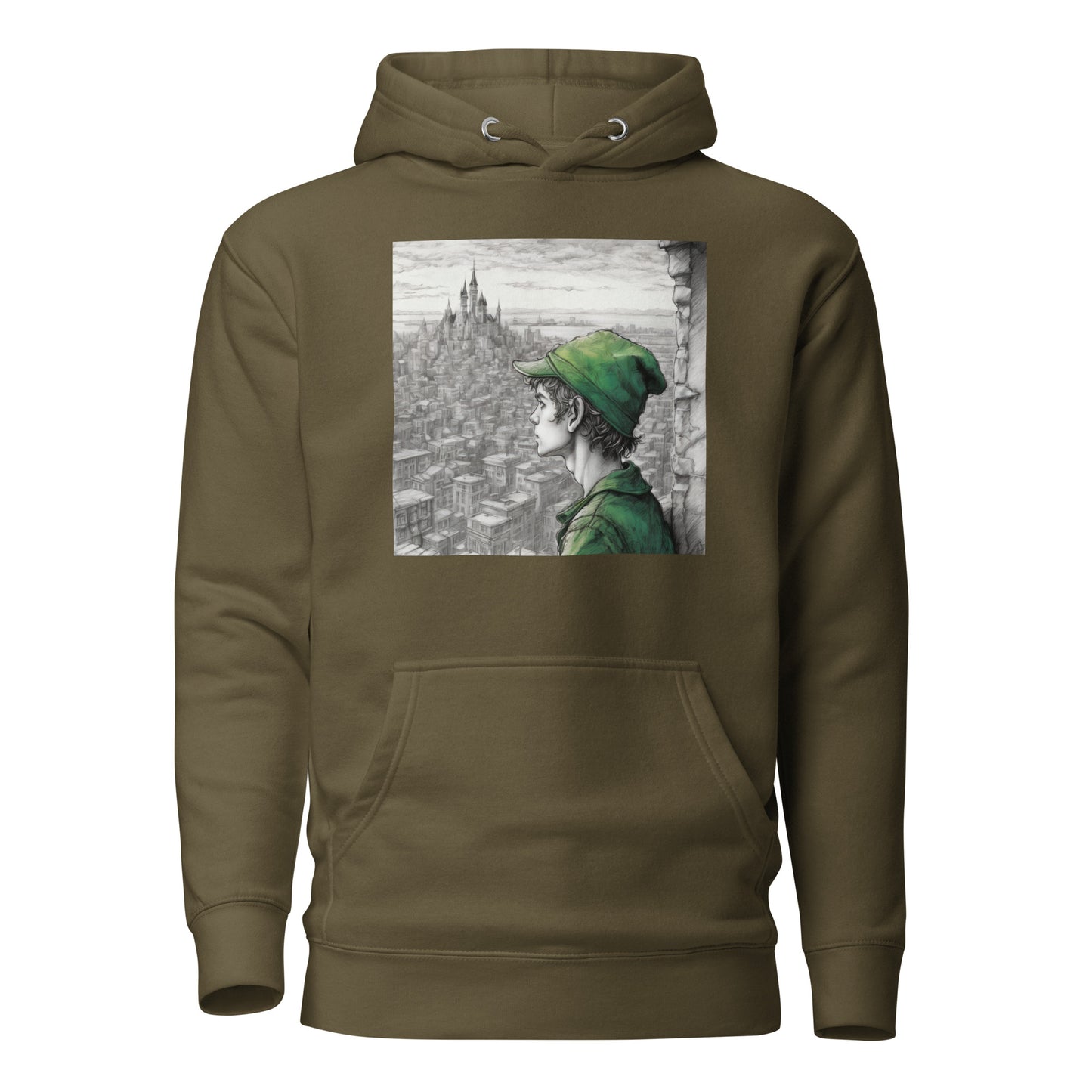 Peter Pan Overlooking the City Women's Hoodie Military Green