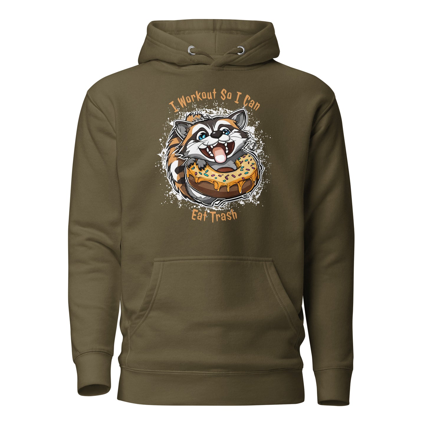 Raccoon Workout Women's Funny Hoodie Military Green