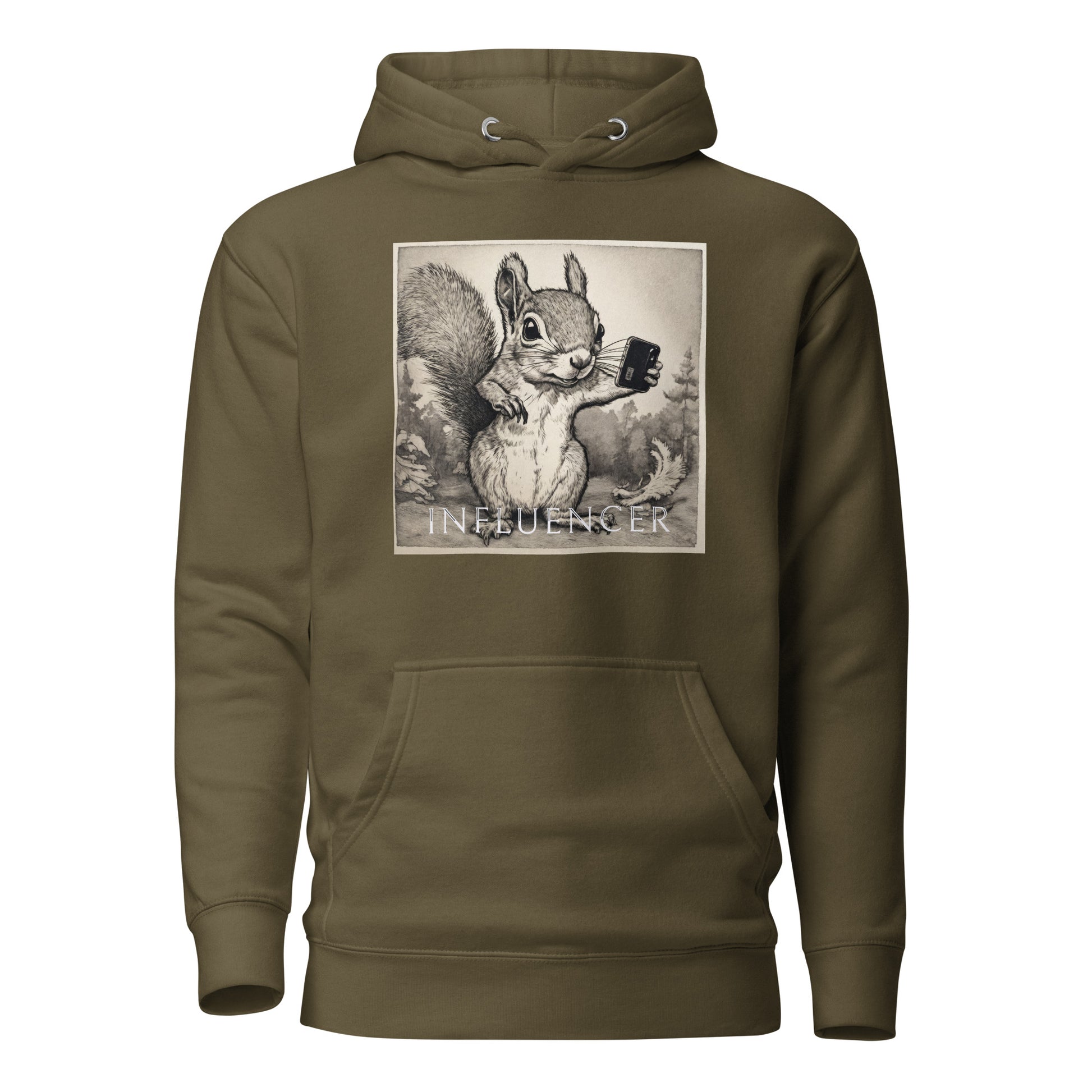 Squirrel Influencer Women's Funny Hoodie Military Green