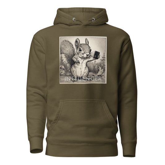 Squirrel Influencer Women's Funny Hoodie Military Green