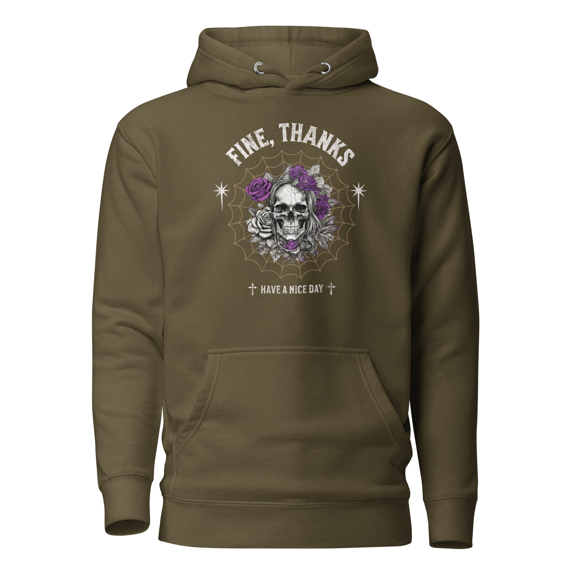 Fine Thanks Skull Women's Funny Hoodie Military Green