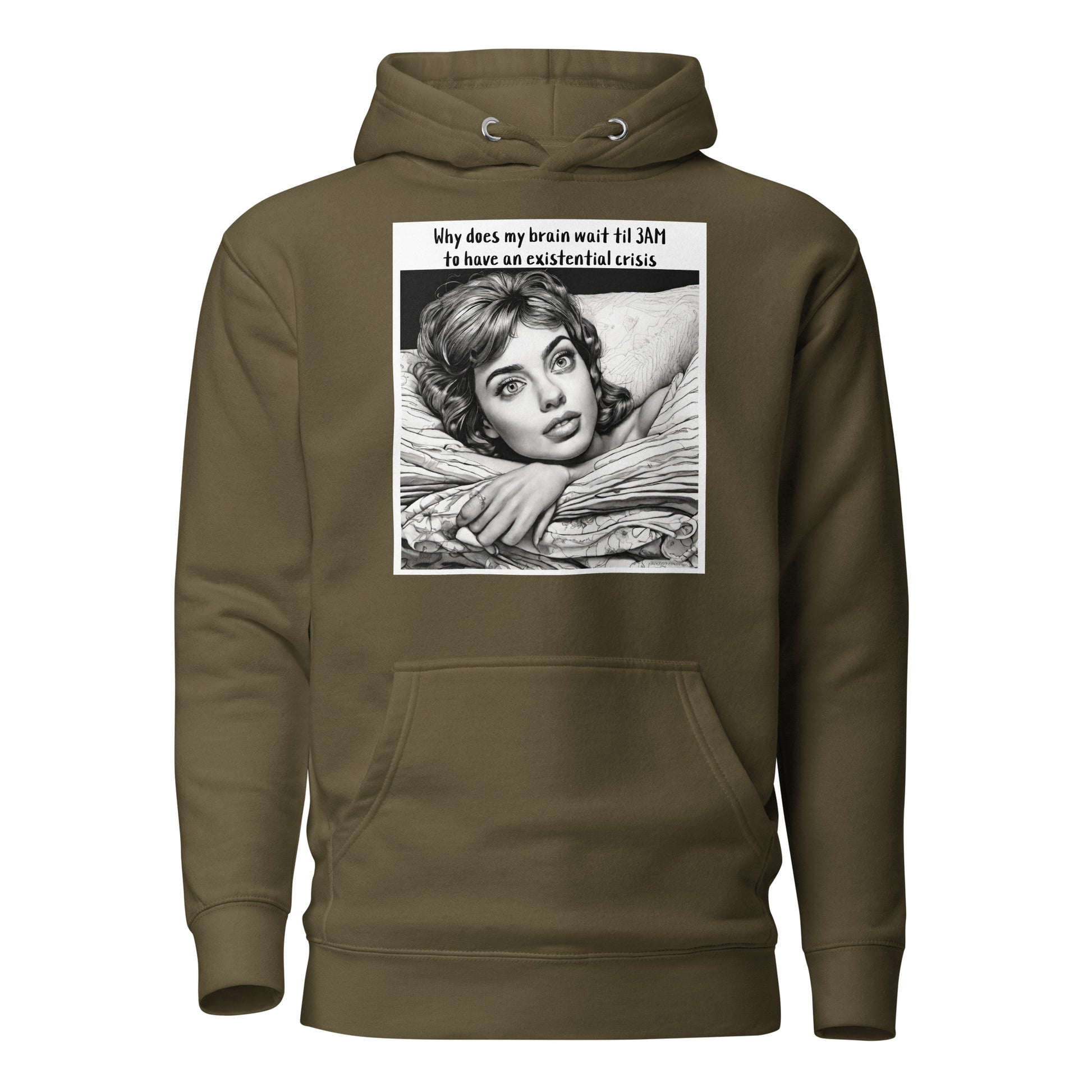 3AM Existential Crisis Women's Funny Hoodie Military Green