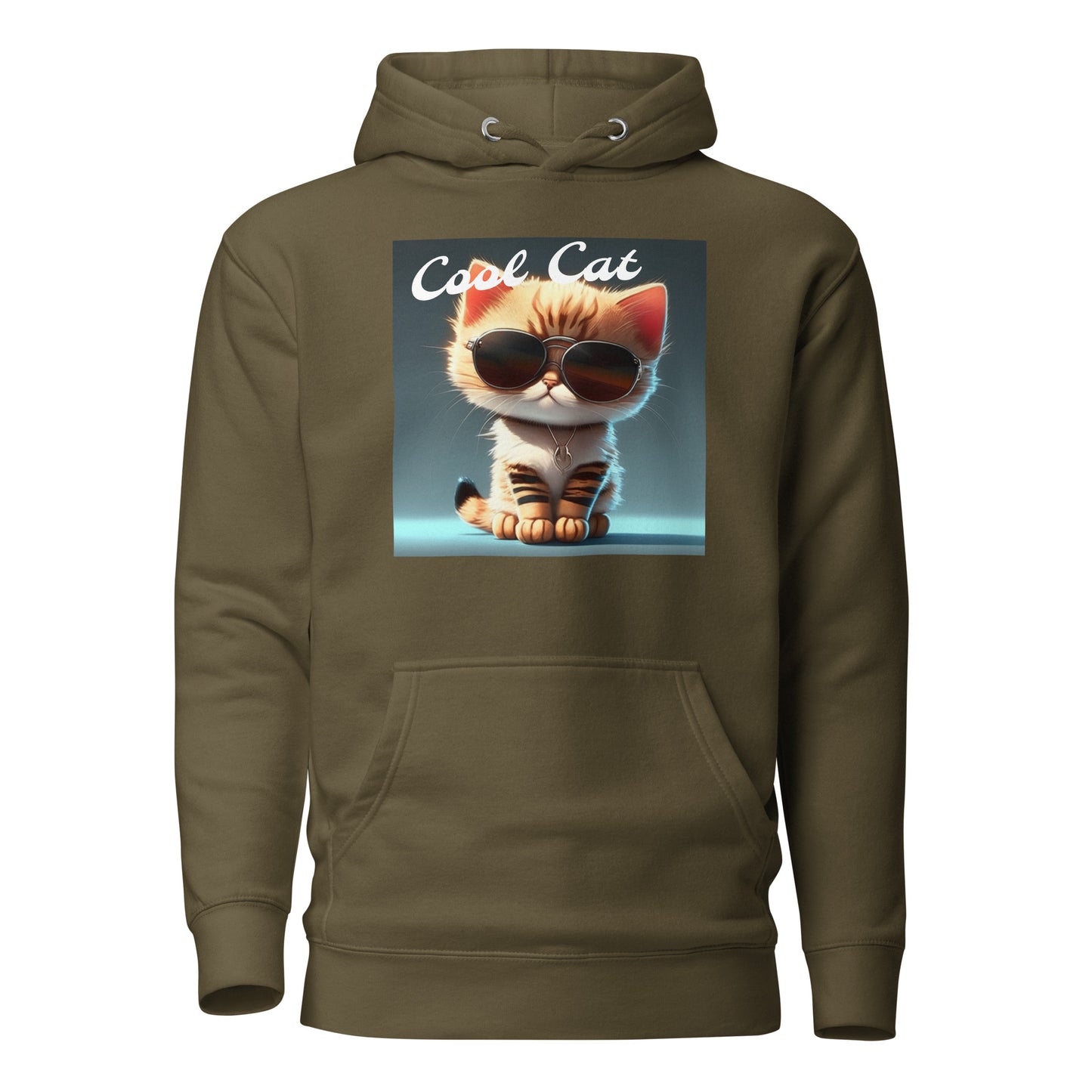 Cool Cat Women's Funny Hoodie Military Green