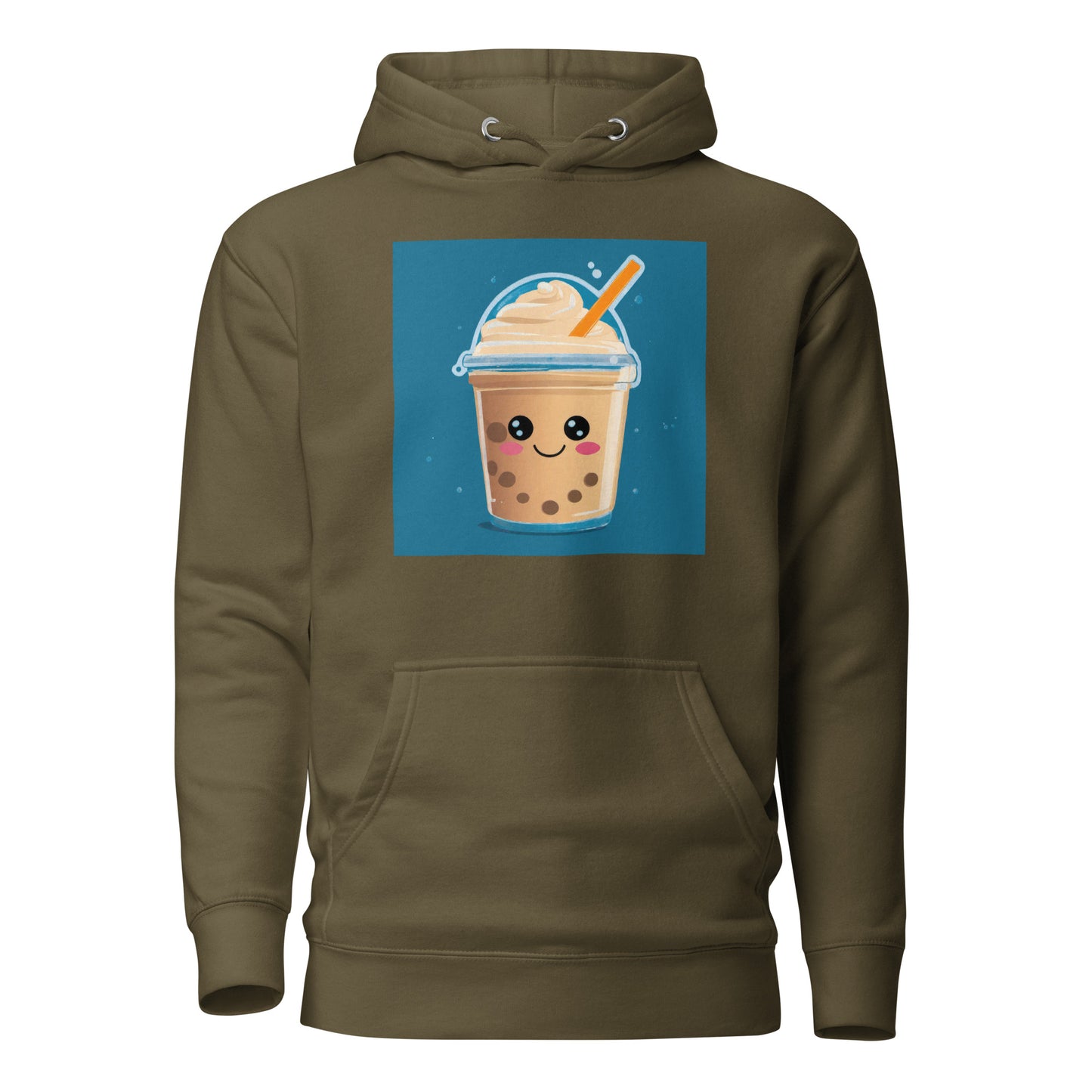 Boba Bubble Milk Tea Women's Funny Graphic Hoodie Military Green