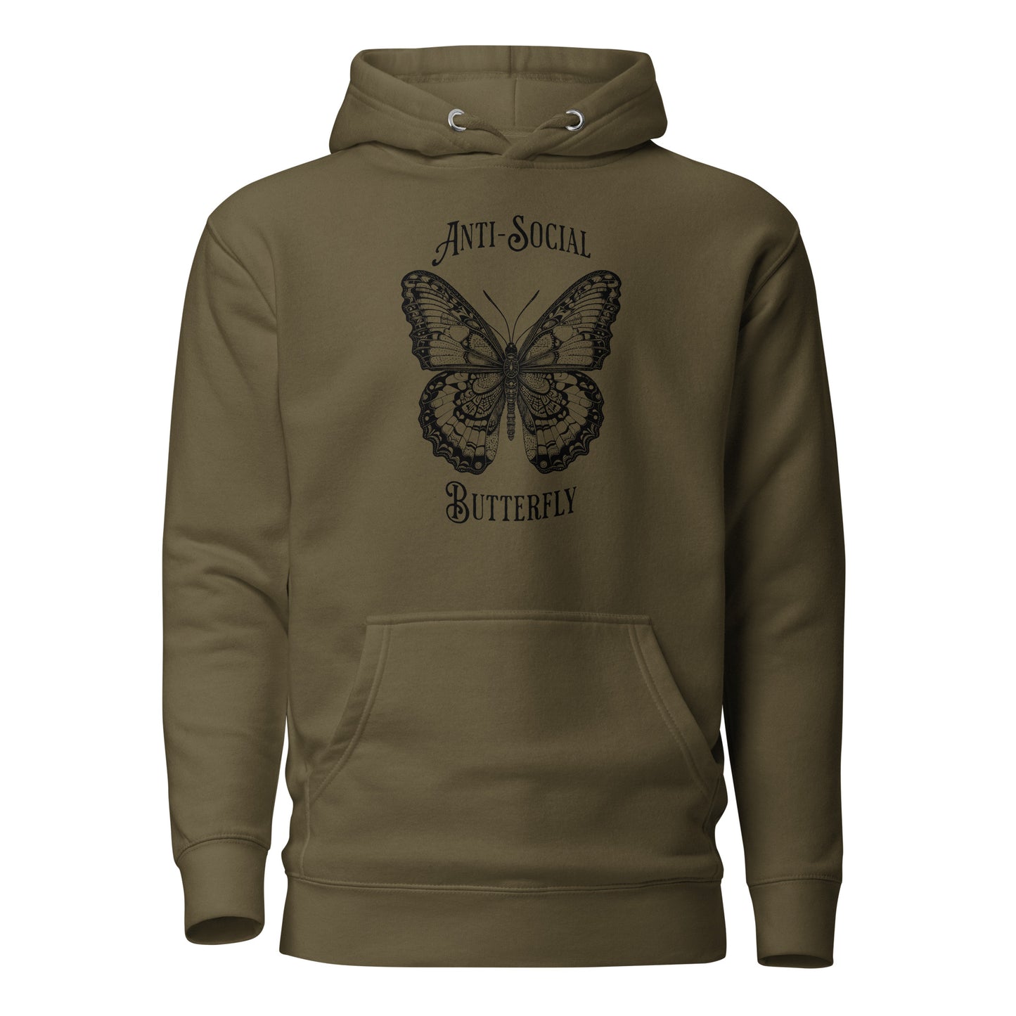 Anti-Social Butterfly Women's Funny Hoodie Military Green