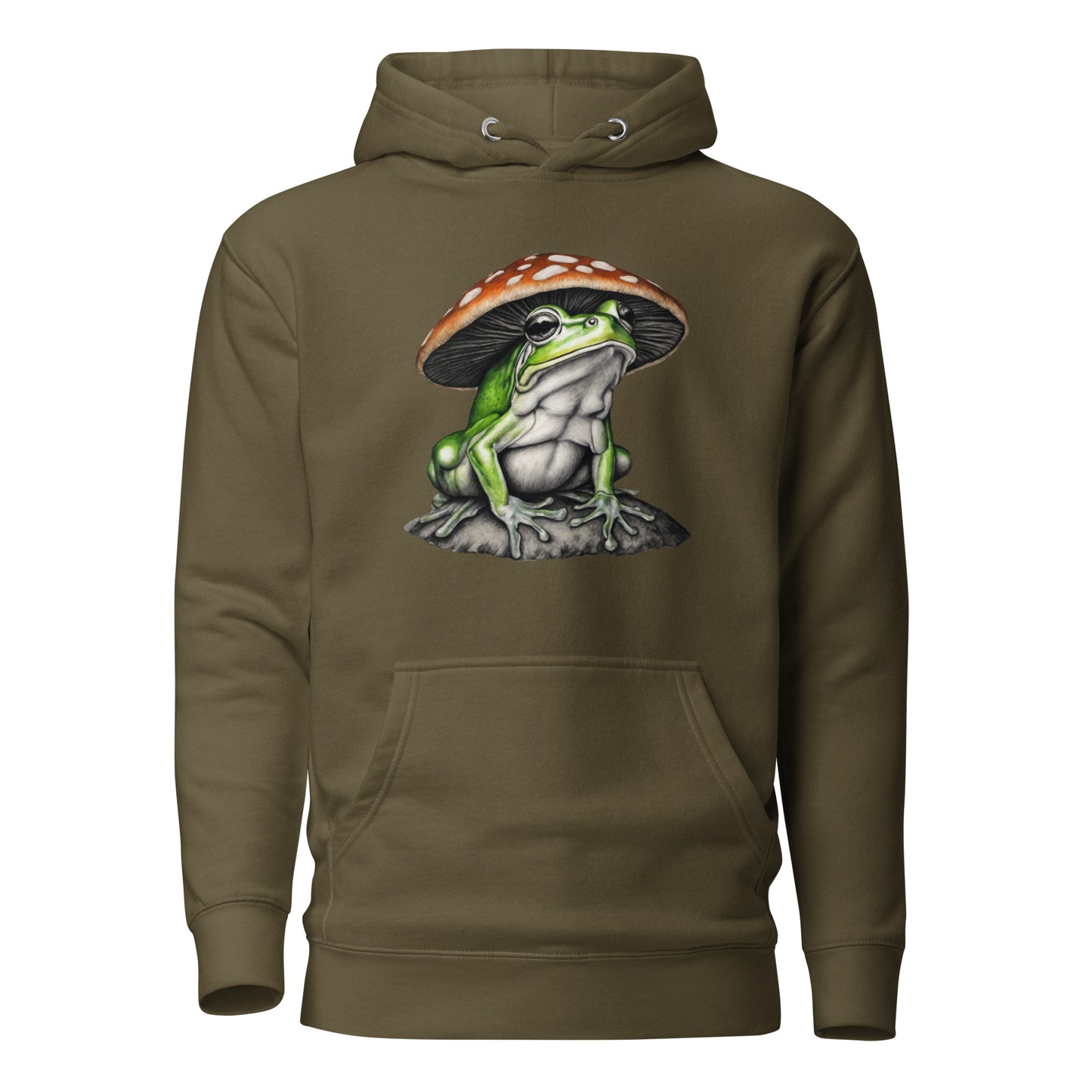 Frog in Shroom Cap Women's Graphic Hoodie Military Green