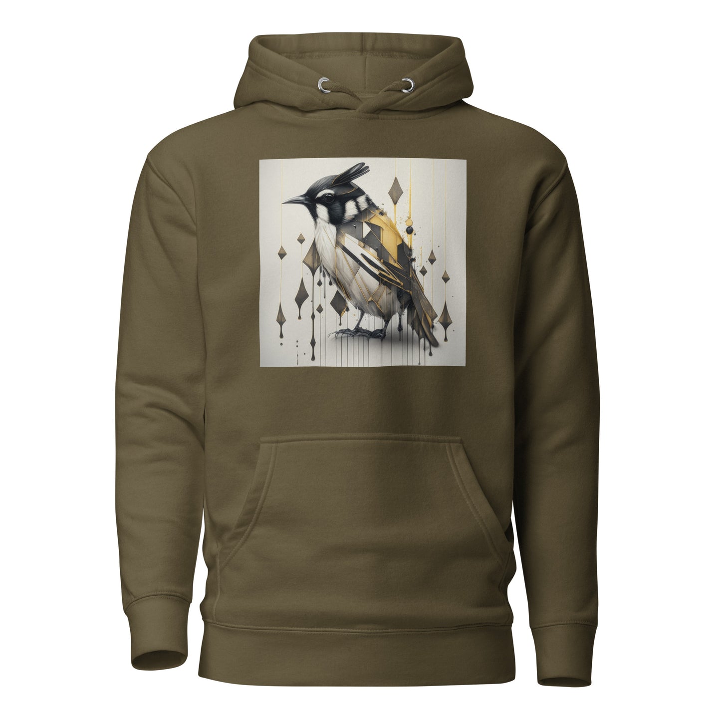 Geometric Chickadee Bird Women's Graphic Hoodie Military Green