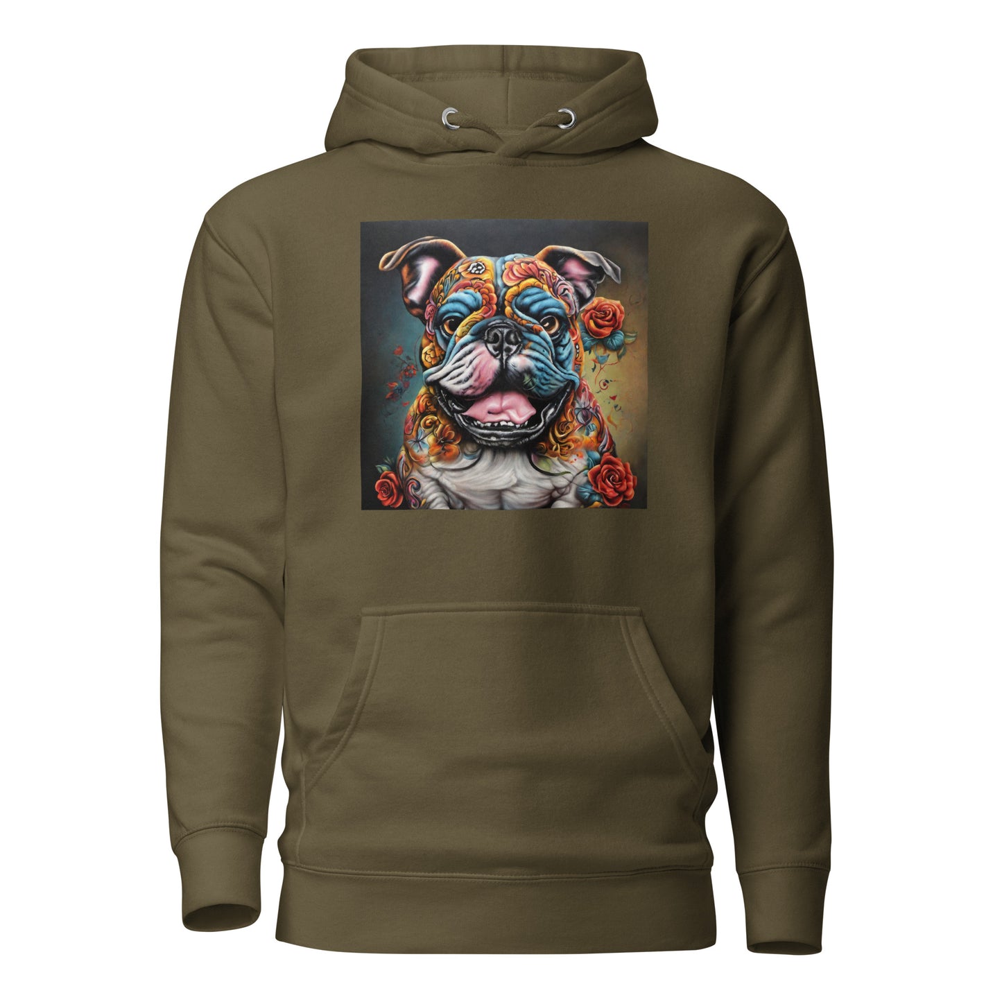 Day of the Dead Bulldog Women's Dog Lover Hoodie Military Green