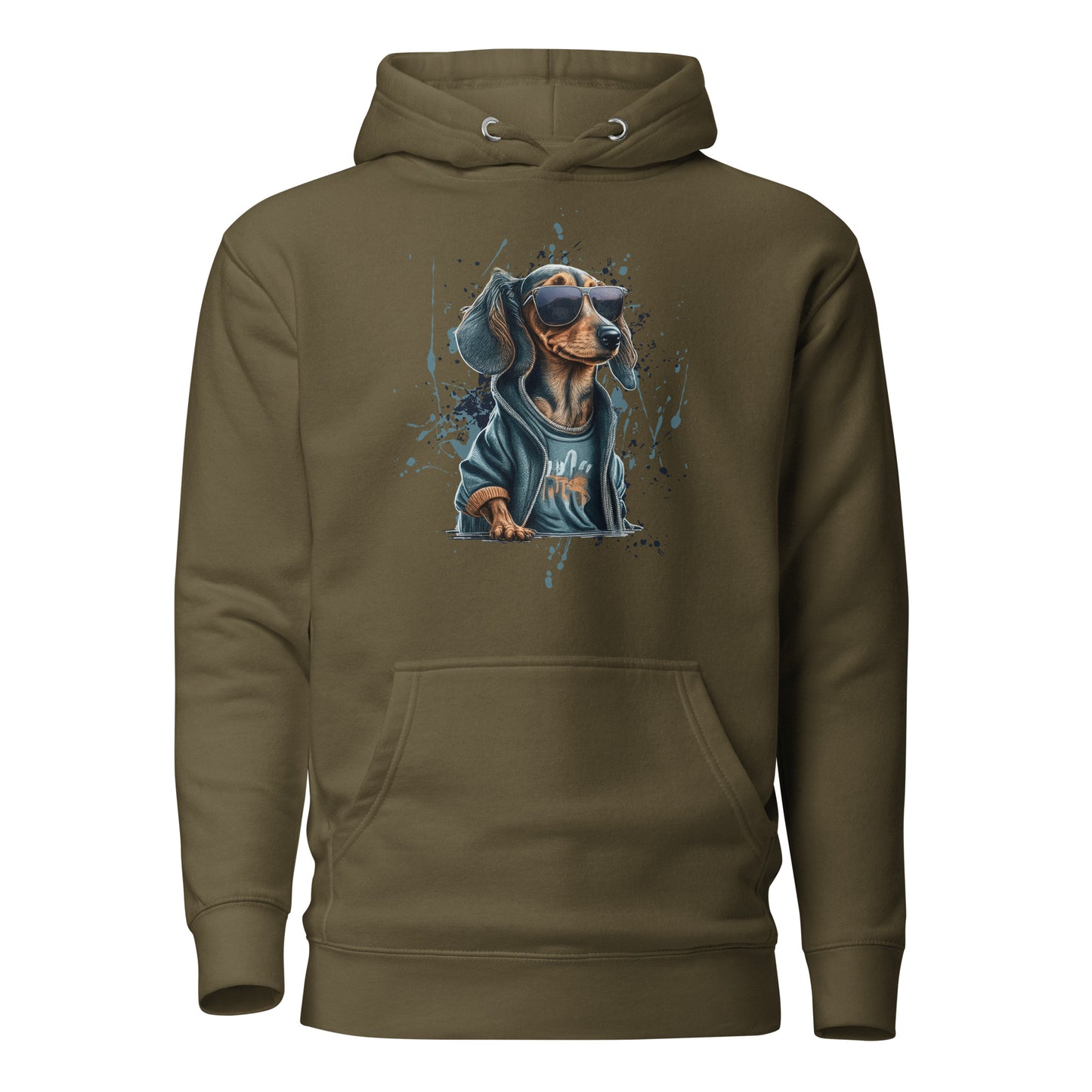 Cool Dachshund in Sunglasses Women's Dog Hoodie Military Green