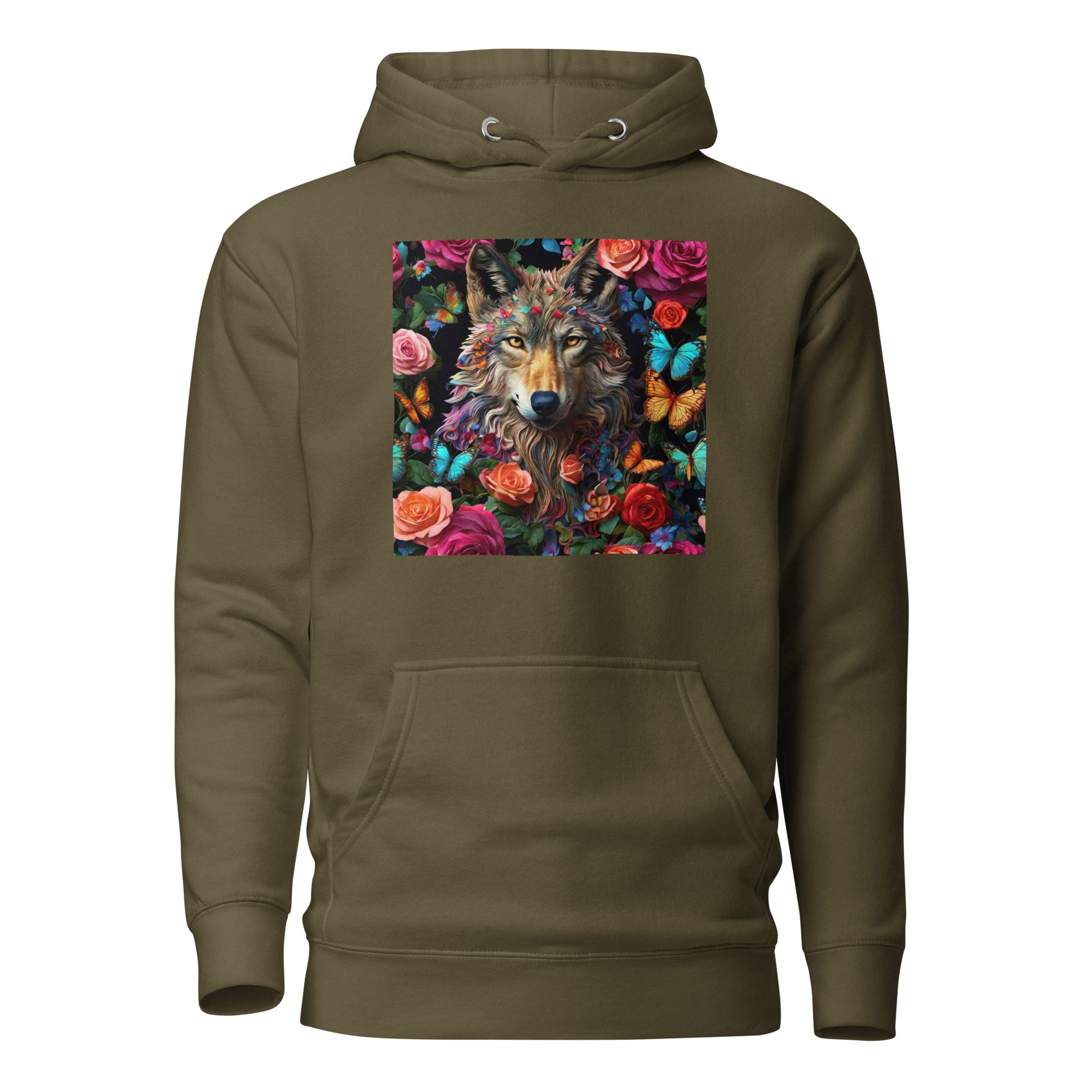 Wolf and Roses Women's Animal Lover Hoodie Military Green