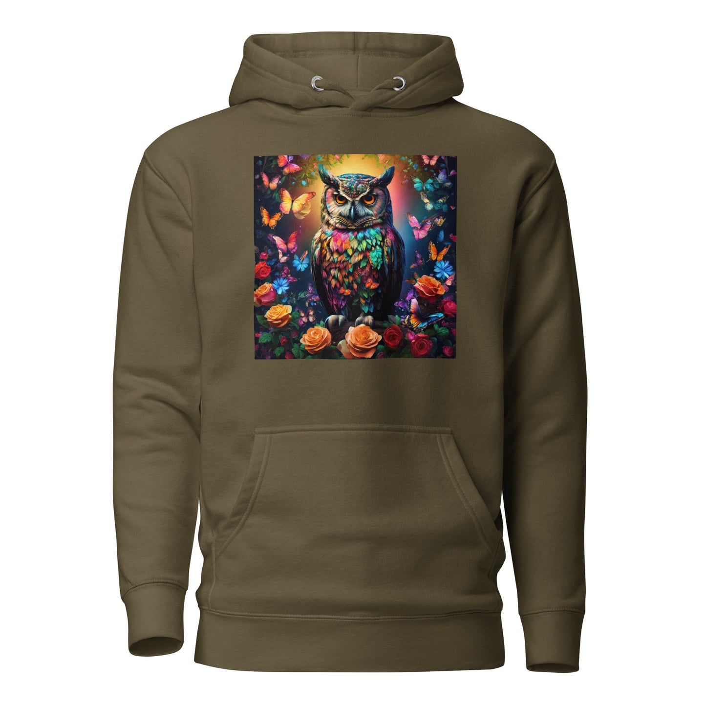 Owl and Roses Women's Animal Lover Hoodie Military Green