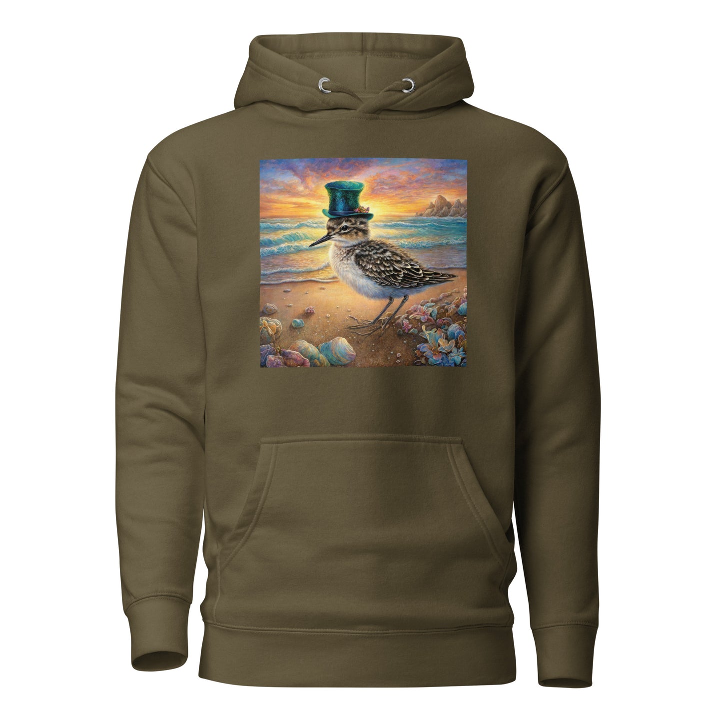 Sandpiper in Top Hat Women's Beach Hoodie Military Green