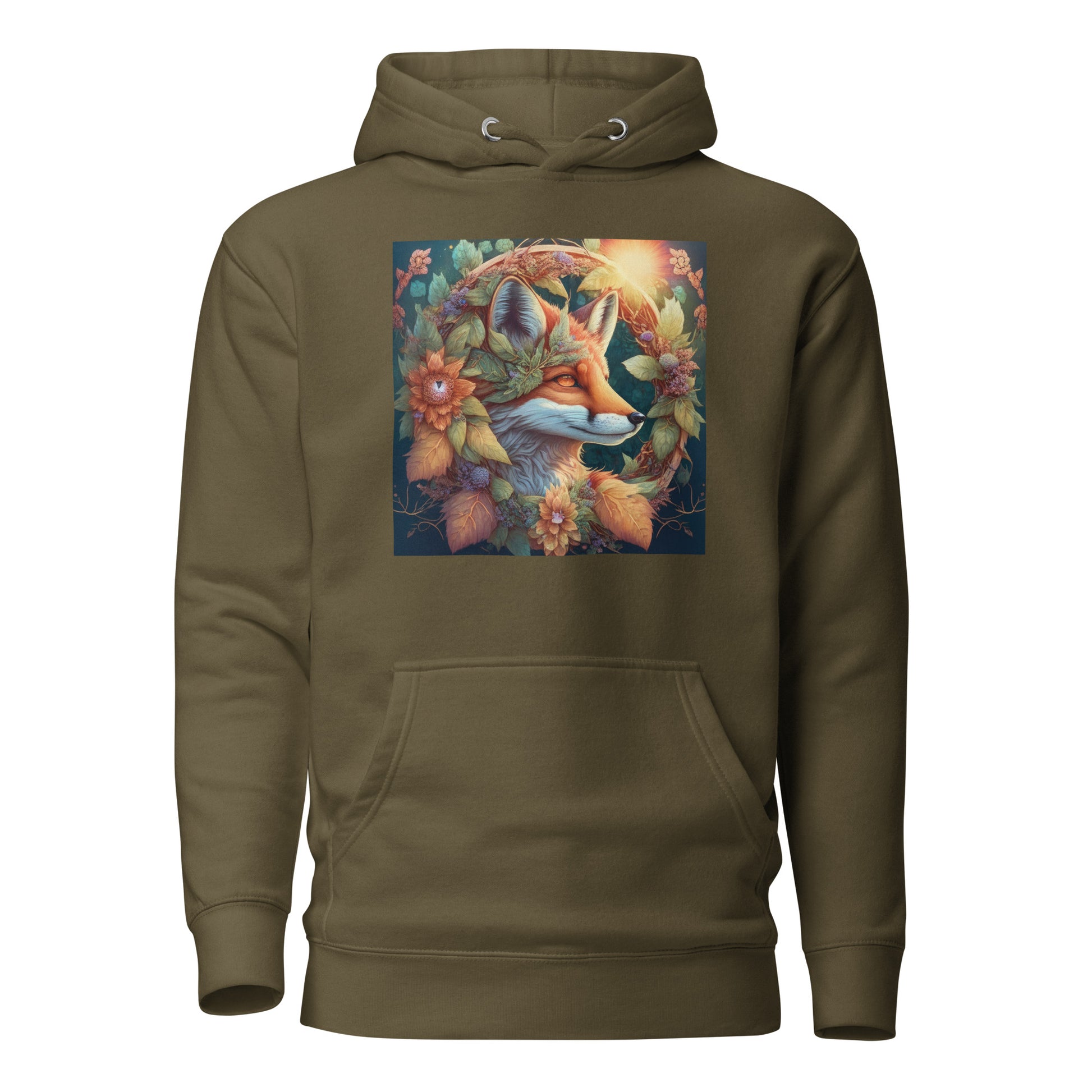 Red Fox Wreath Women's Animal Lover Hoodie Military Green