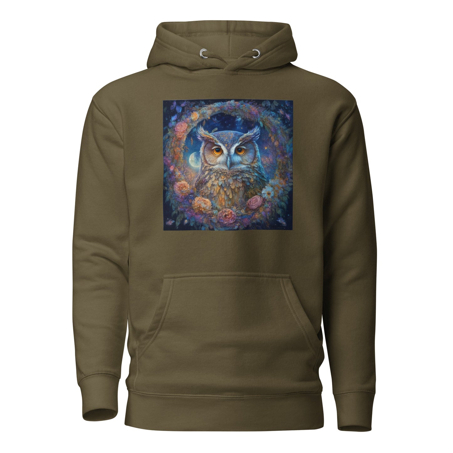 Owl Wreath Women's Animal Lover Hoodie Military Green