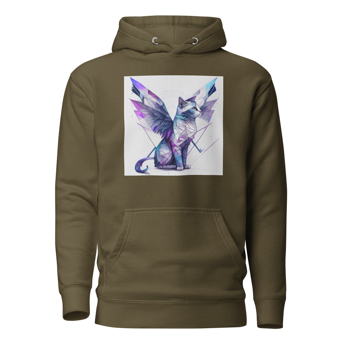 Geometric Cat with Wings Women's Cat Lover Hoodie Military Green