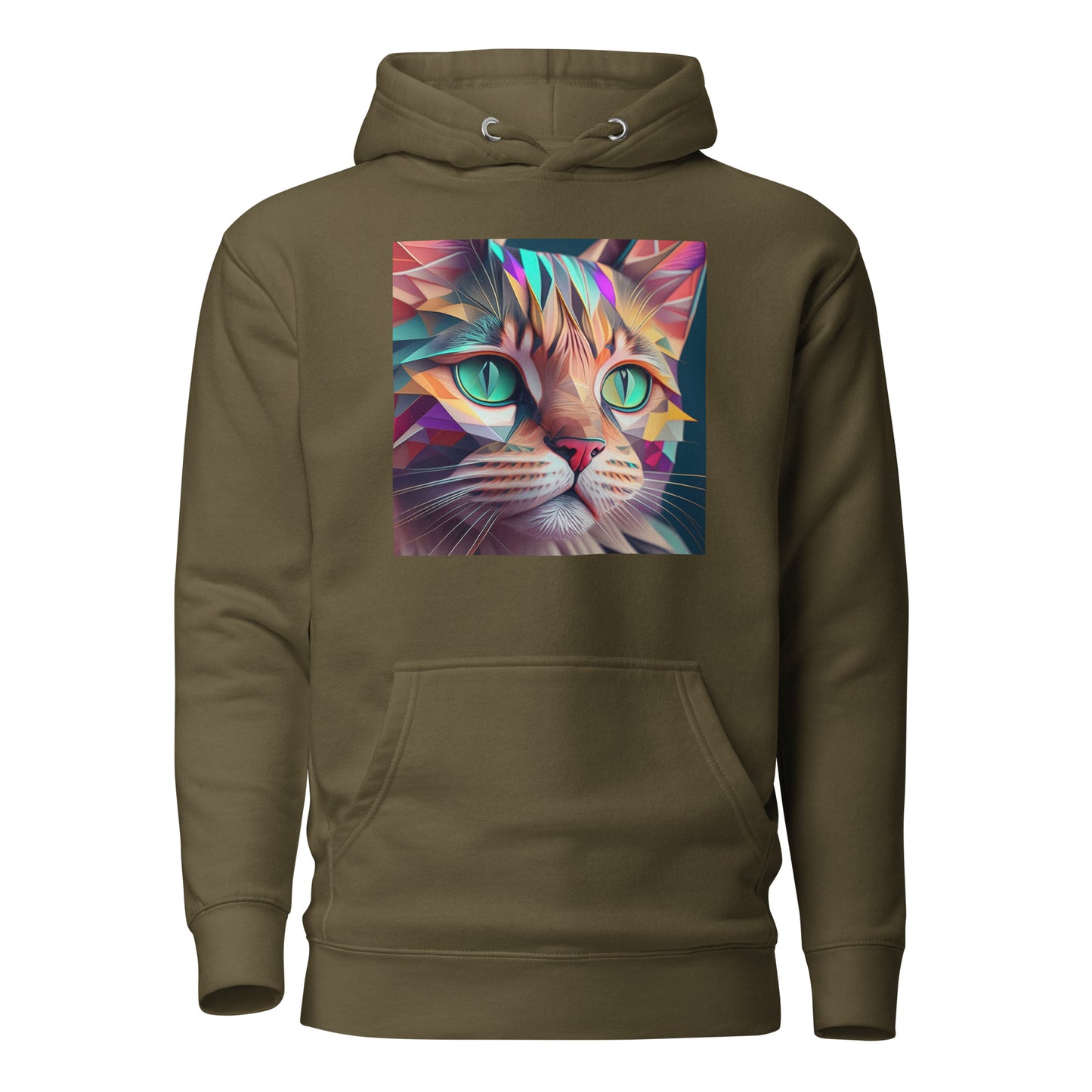 Geometric Cat Women's Cat Lover Hoodie Military Green